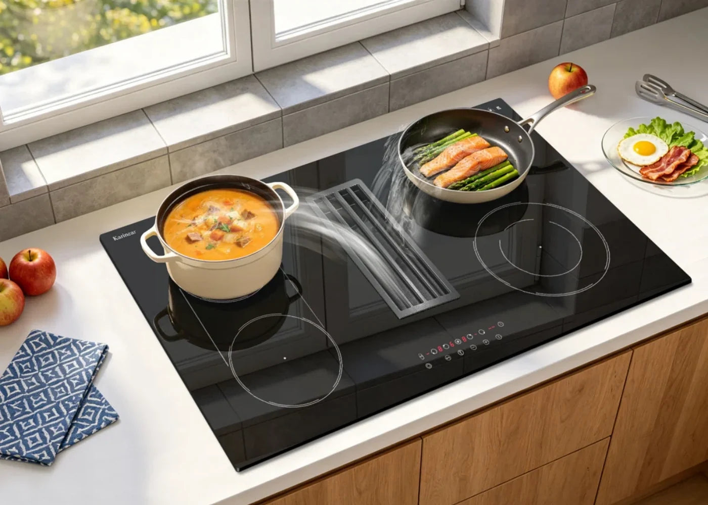 downdraft electric cooktop installed in a kitchen island