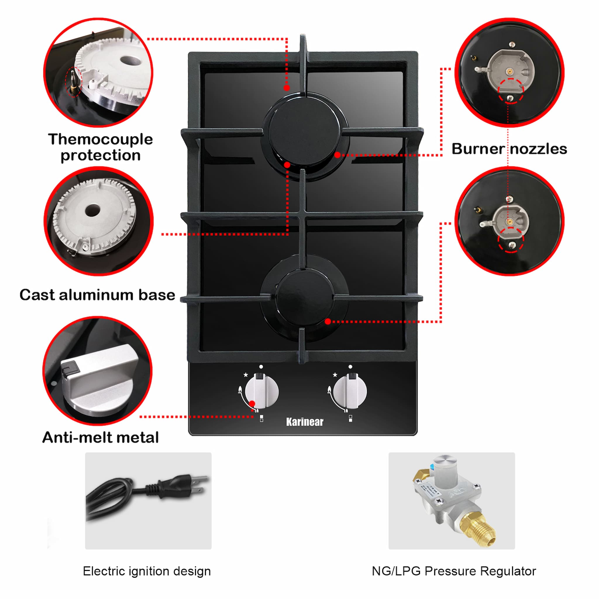 Gas stoves for kitchen feature black tempered glass, make a modern look that complements the entire kitchen, the built-in design make your kitchen seem more spacious.