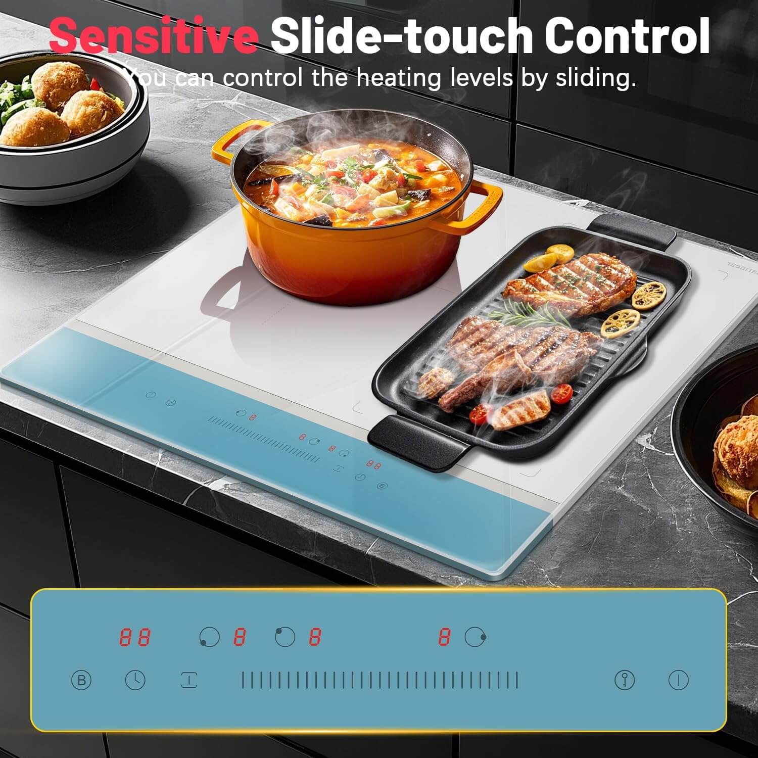 Karinear 24 inch induction cooktop With 3 burner With Boost and Flexible Zone 6800W