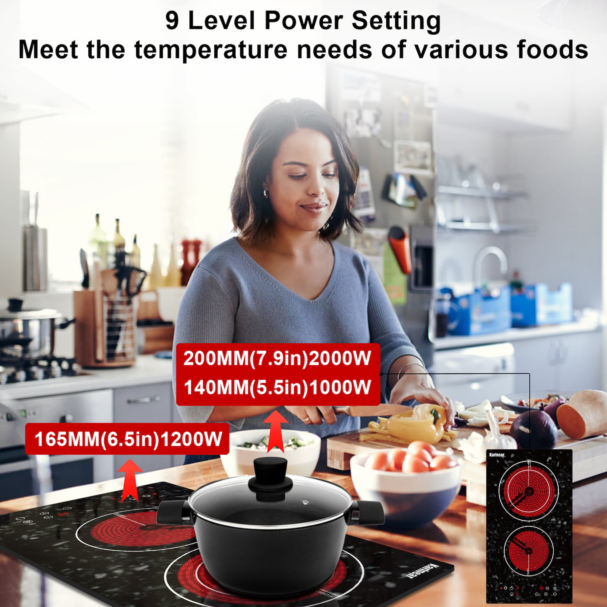 Karinear 2 Burner Electric Cooktop 12 Inch Built-in Electric Stove Top