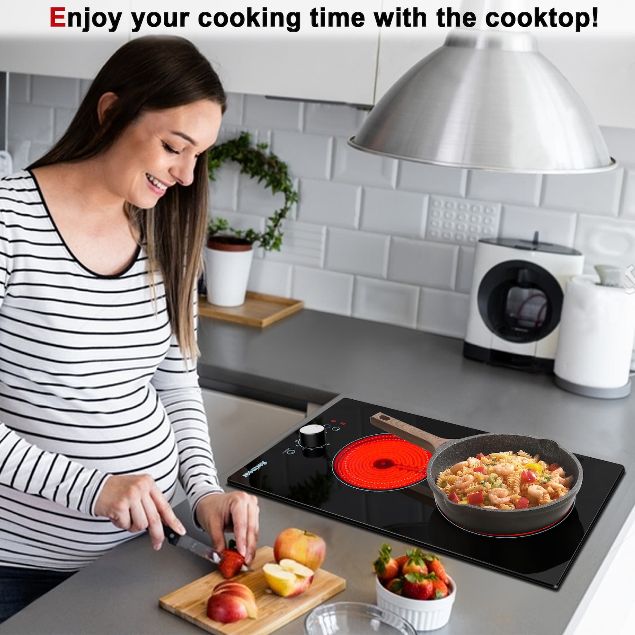 Karinear 2 Burner Electric Cooktop 110v, 12 Inch Portable Electric Stove Top