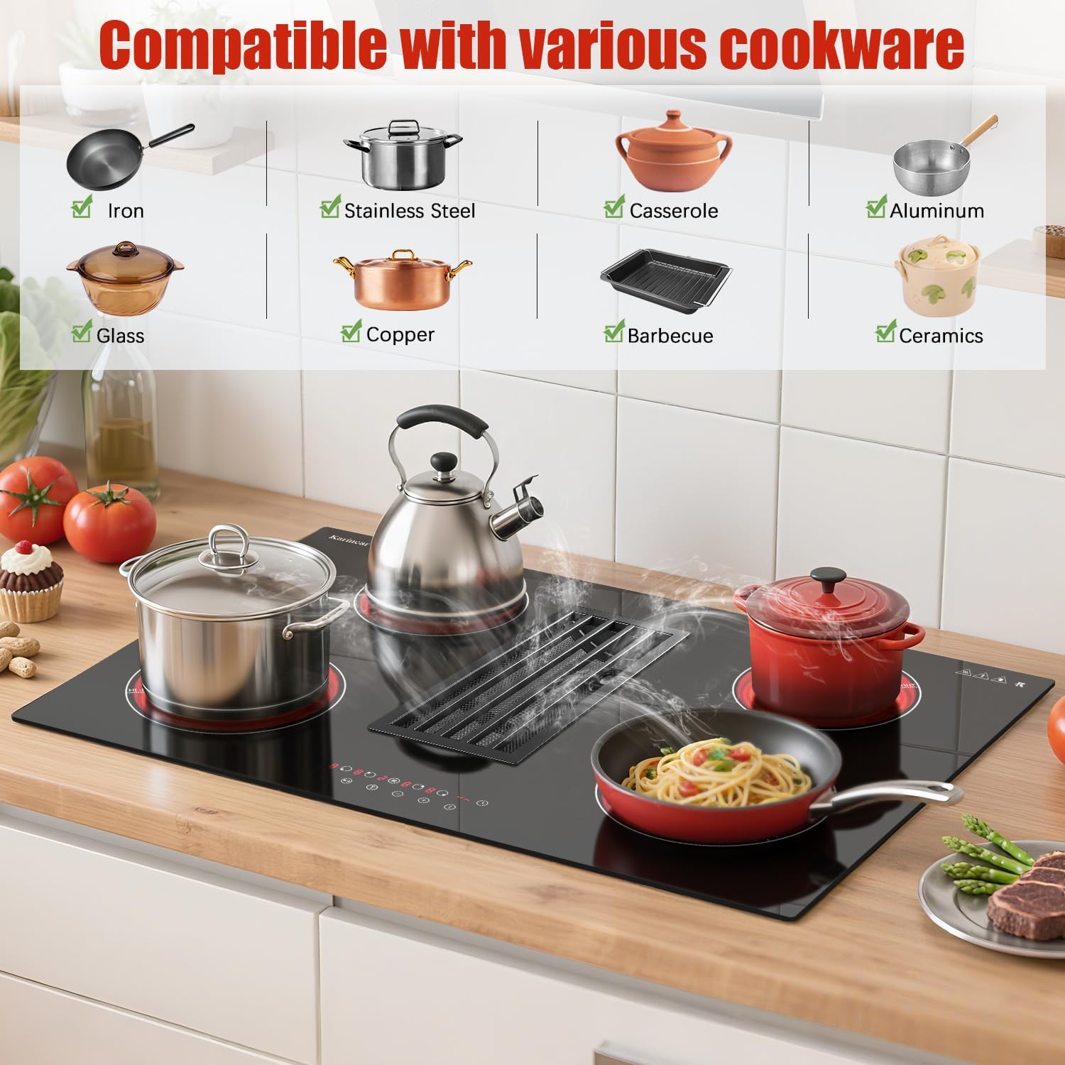 electric cooktop with downdraft