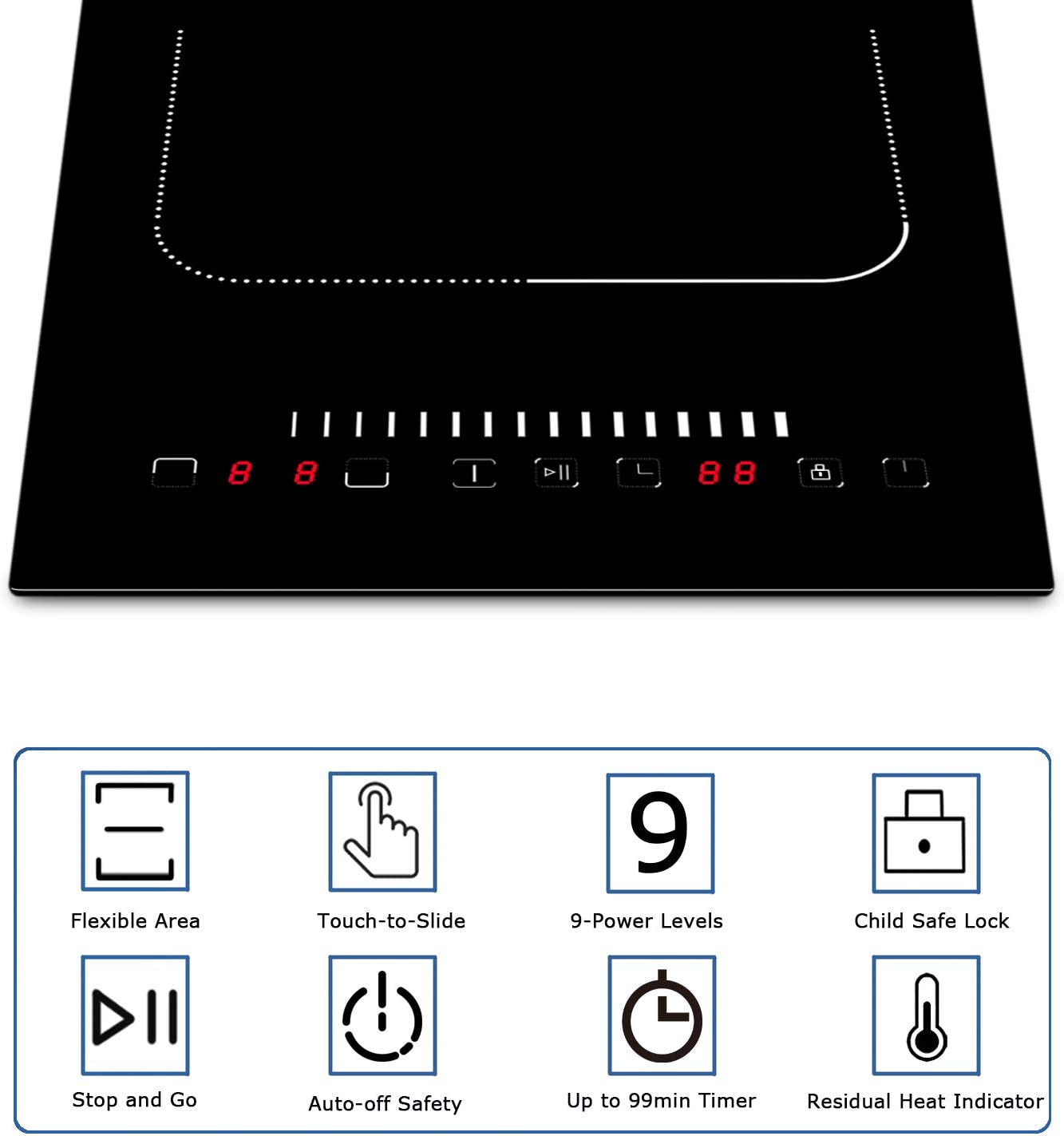 Karinear upgrade induction stovetop has 9 power level settings, rising above 300 degrees in 15 seconds, and the thermal efficiency of the induction cooker is above 85%.