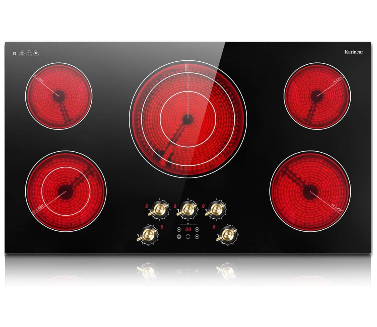 Karinear 36 inch 5 Burner Electric Cooktop 9200W with Knob & Touch Control