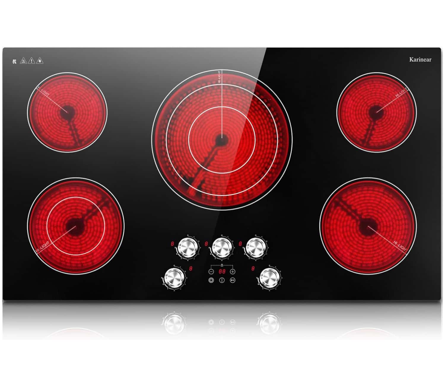 Karinear 36 inch 5 Burner Electric Cooktop 9200W with Knob & Touch Control