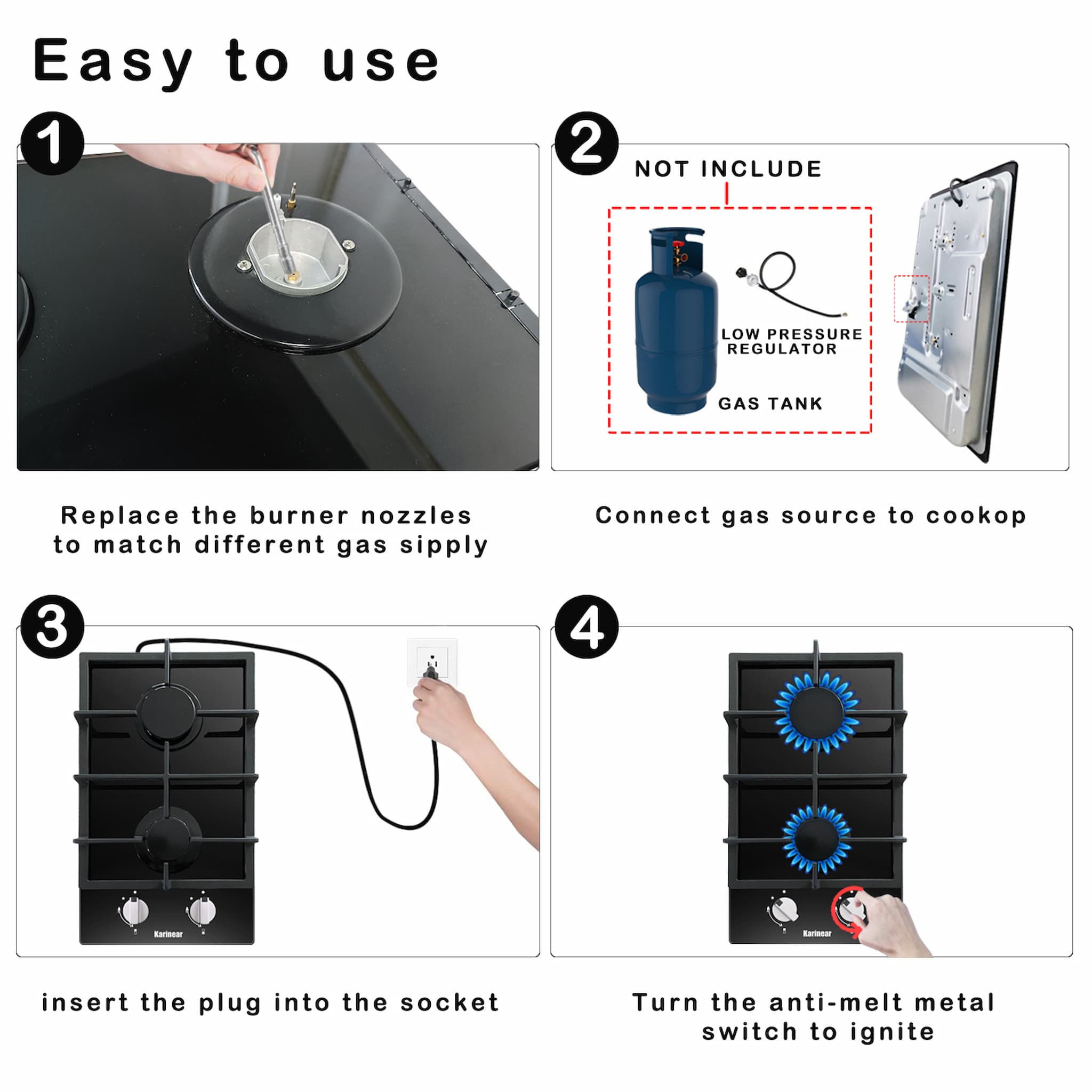 12 In Gas Stove Top Gas Cooktop 2 Burners is Easy to use