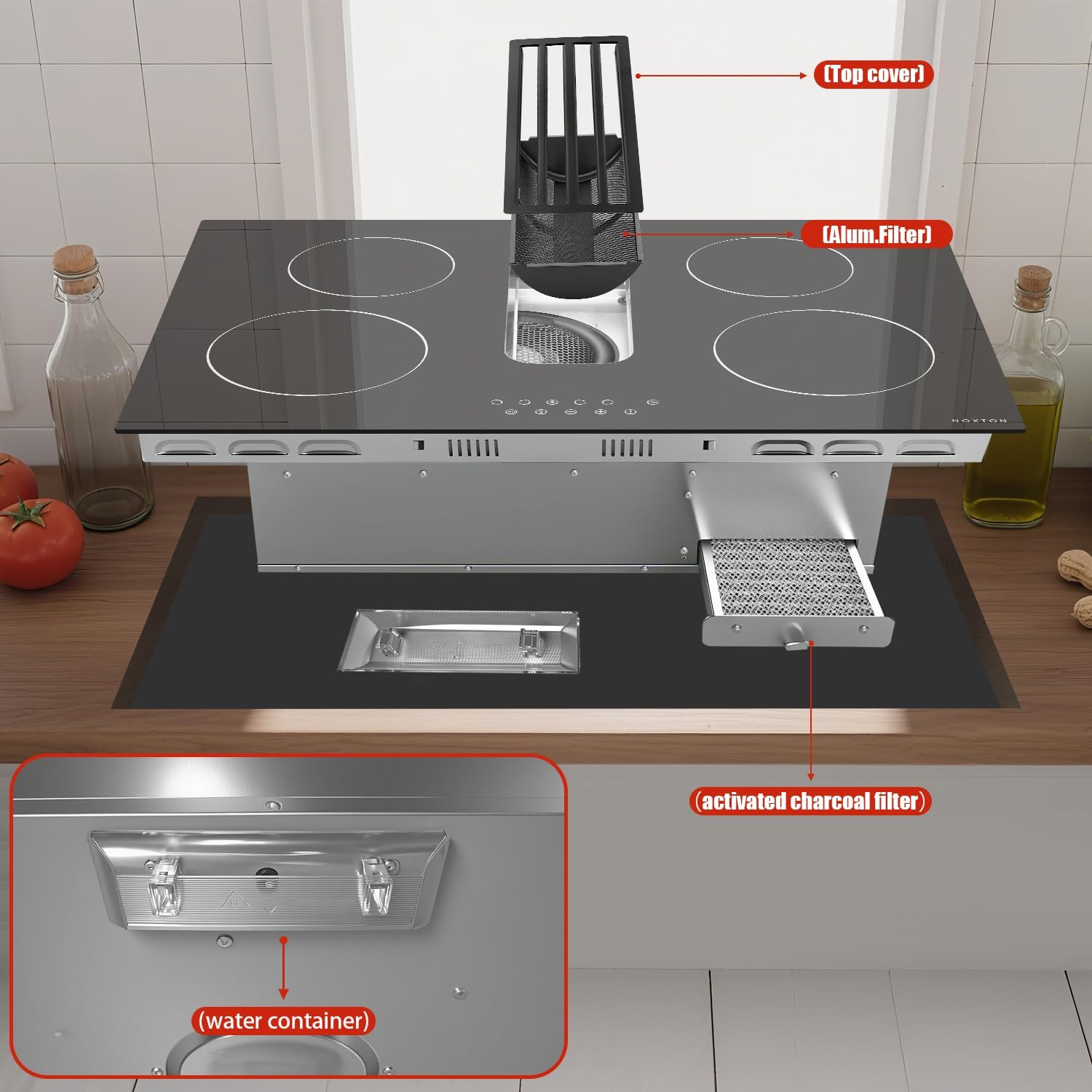 Karinear 30 Inch 4 Burner Electric Cooktop With Downdraft