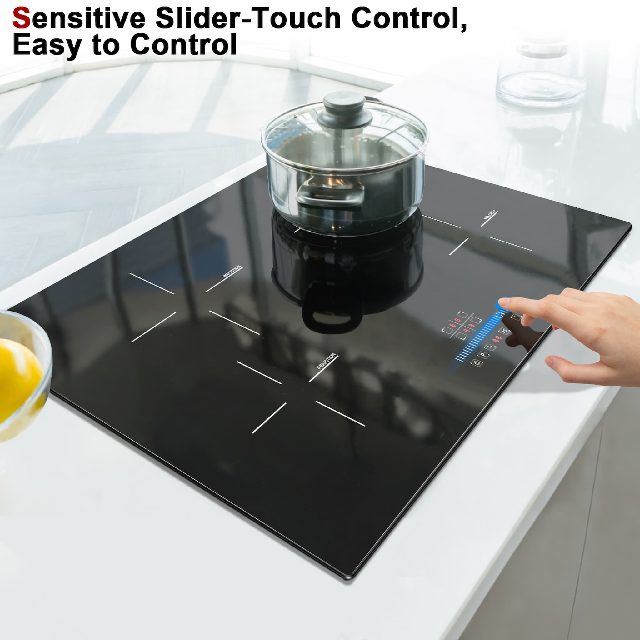 The power of this induction cooker is up to 7200W. Induction cooktop 4 burners have 9 power levels, it can always meet your cooking needs.
