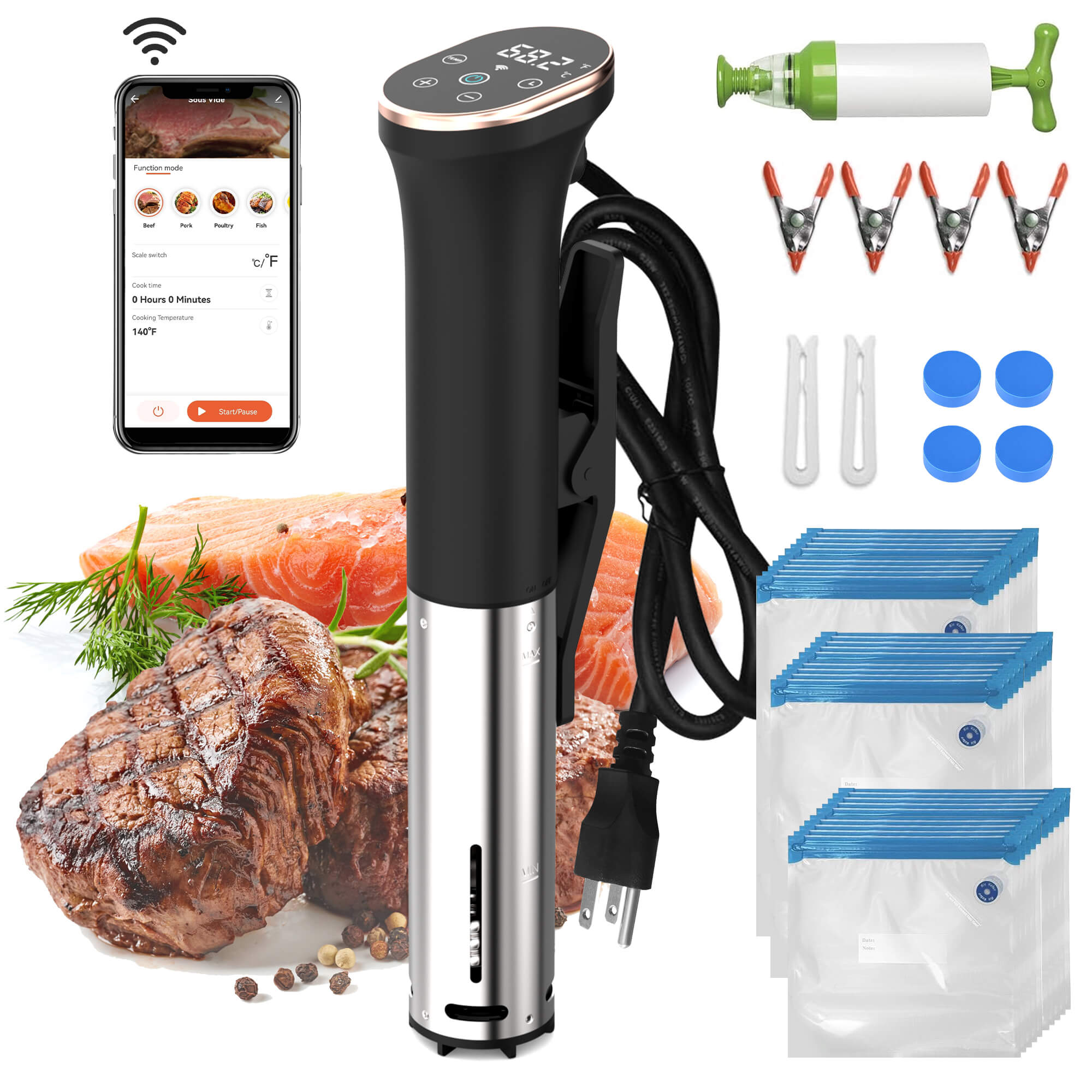 Karinear Sous Vide Wifi App Control With Vacuum Bag & Pump Kit, Souse Vide Magnet