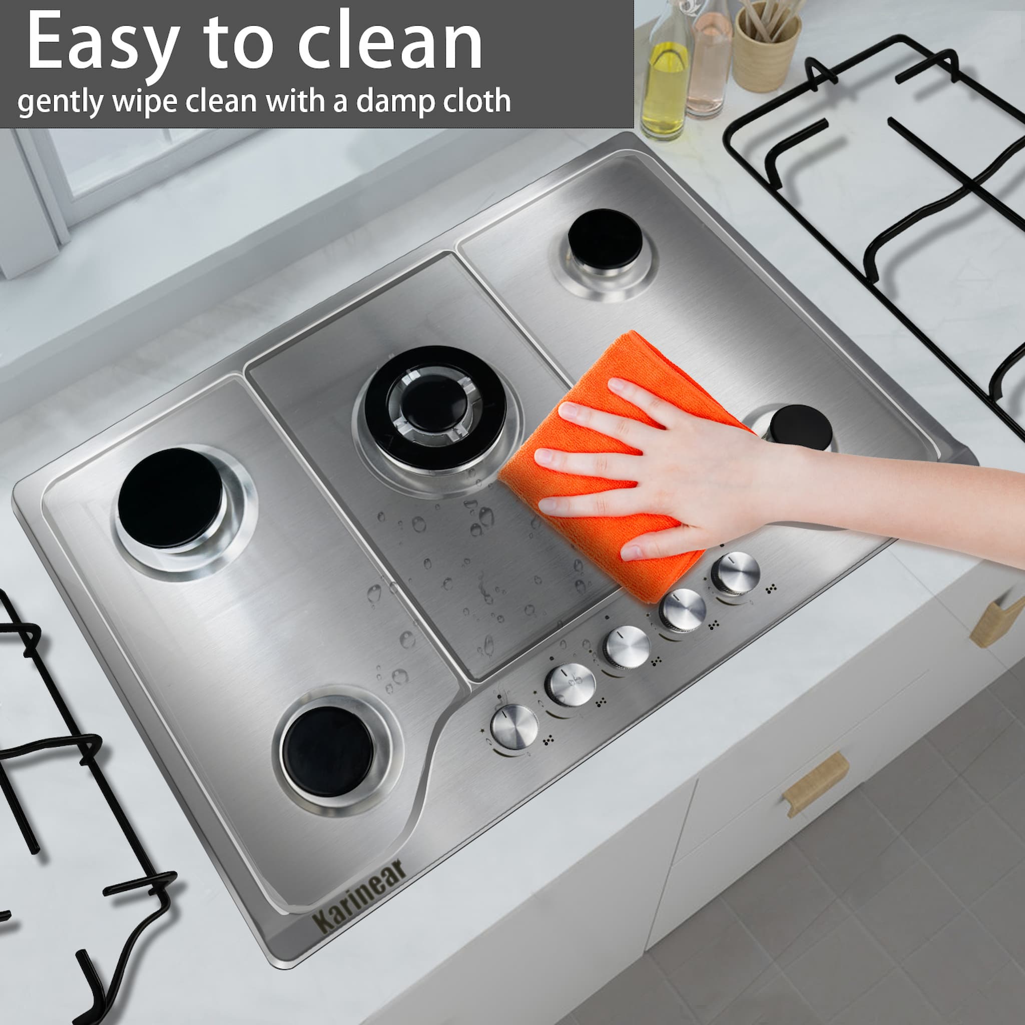 Thermocouple flame-out failure divice system(FFD) can prevent gas leakage, because if no flame is detected, gas cooktop 5 burners will automatically shut down.