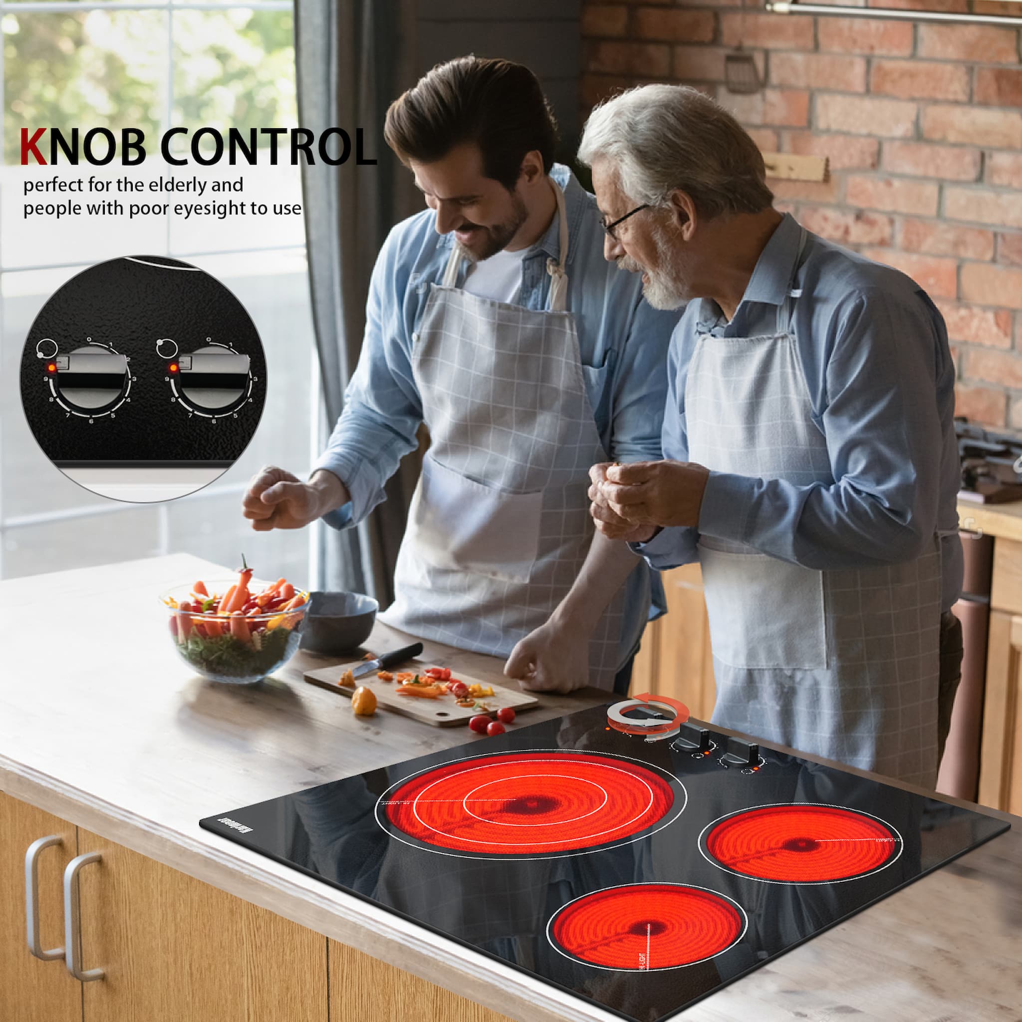 Karinear Electric Ceramic Cooktop, 24 Inch Electric Cooktop, 3 Burners Built-in Radiant Electric Stove Top with Timer, Child Safety Lock, Sensor Touch Control, 5700W 220-240V Hard Wire(NO PLUG)