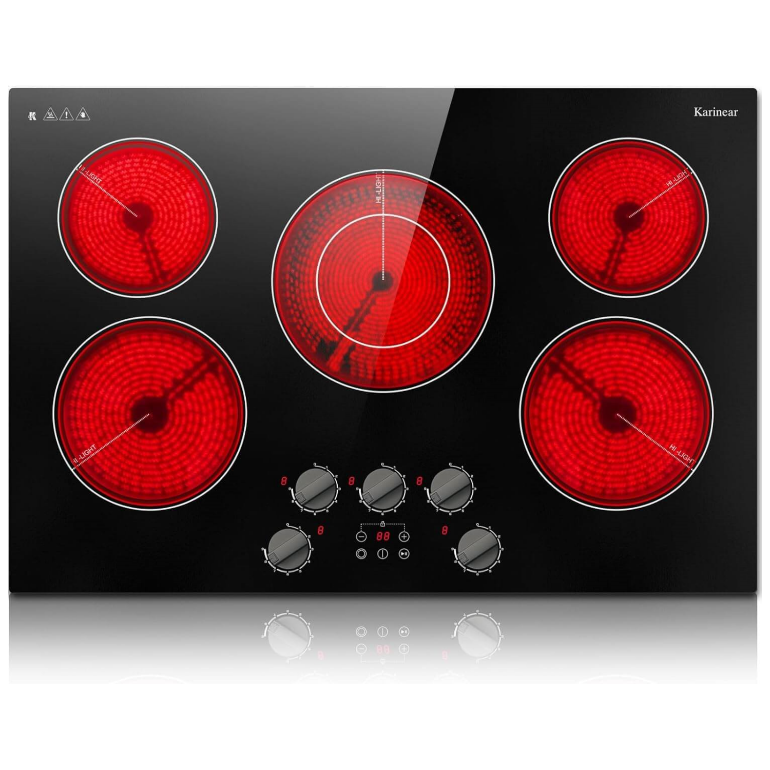 Karinear 30 Inch 5 Burner Electric Cooktop With Knob & Touch Control 8