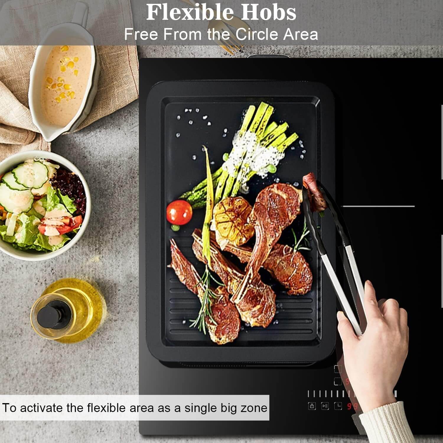 Karinear Induction Hob, 60cm 3 Zones Electric Hob with Slider Control, Boost Function and Flexi Zone 6800W, Hard Wired, No Plug Included