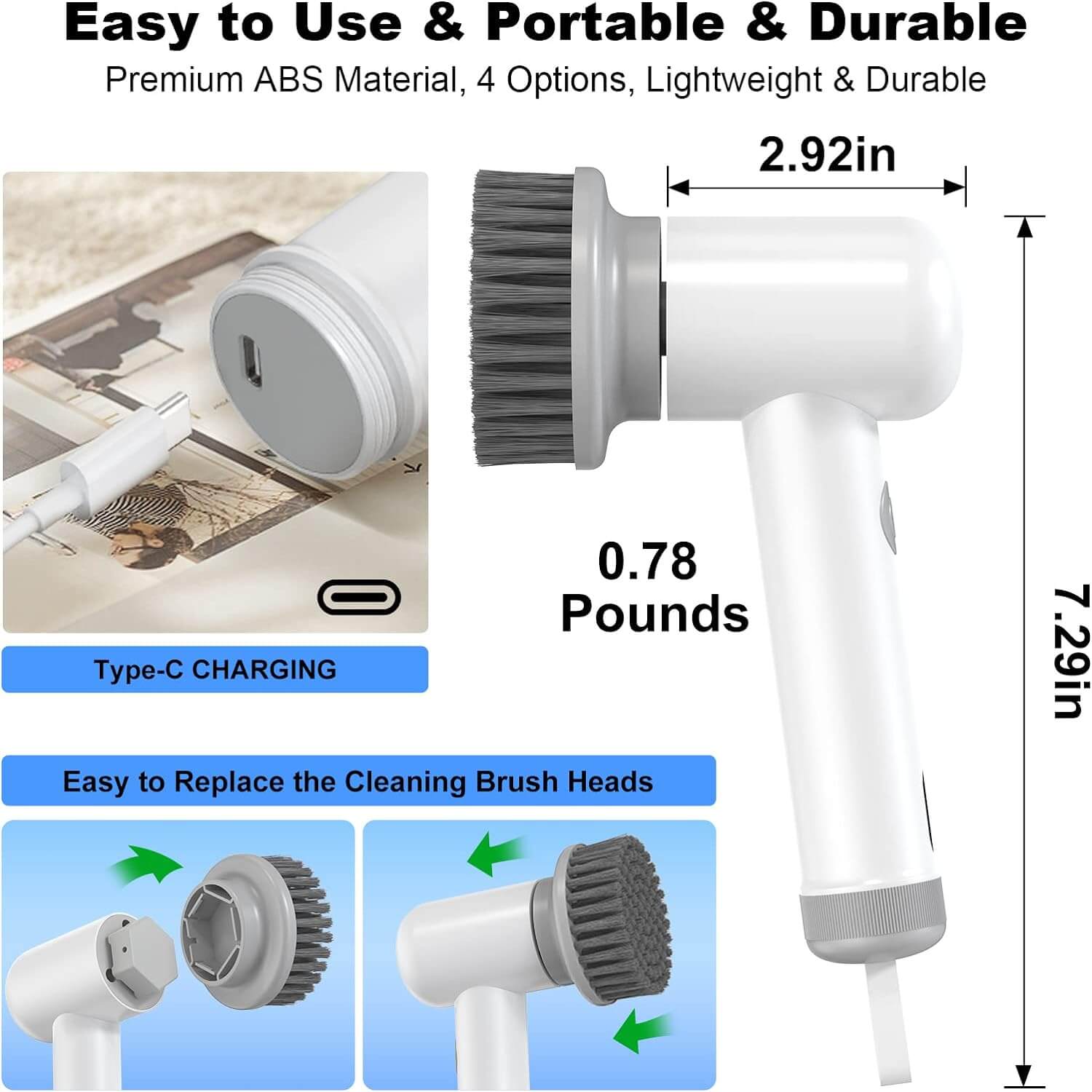 Karinear Electric Spin Scrubber With 4 Replaceable Brush Heads