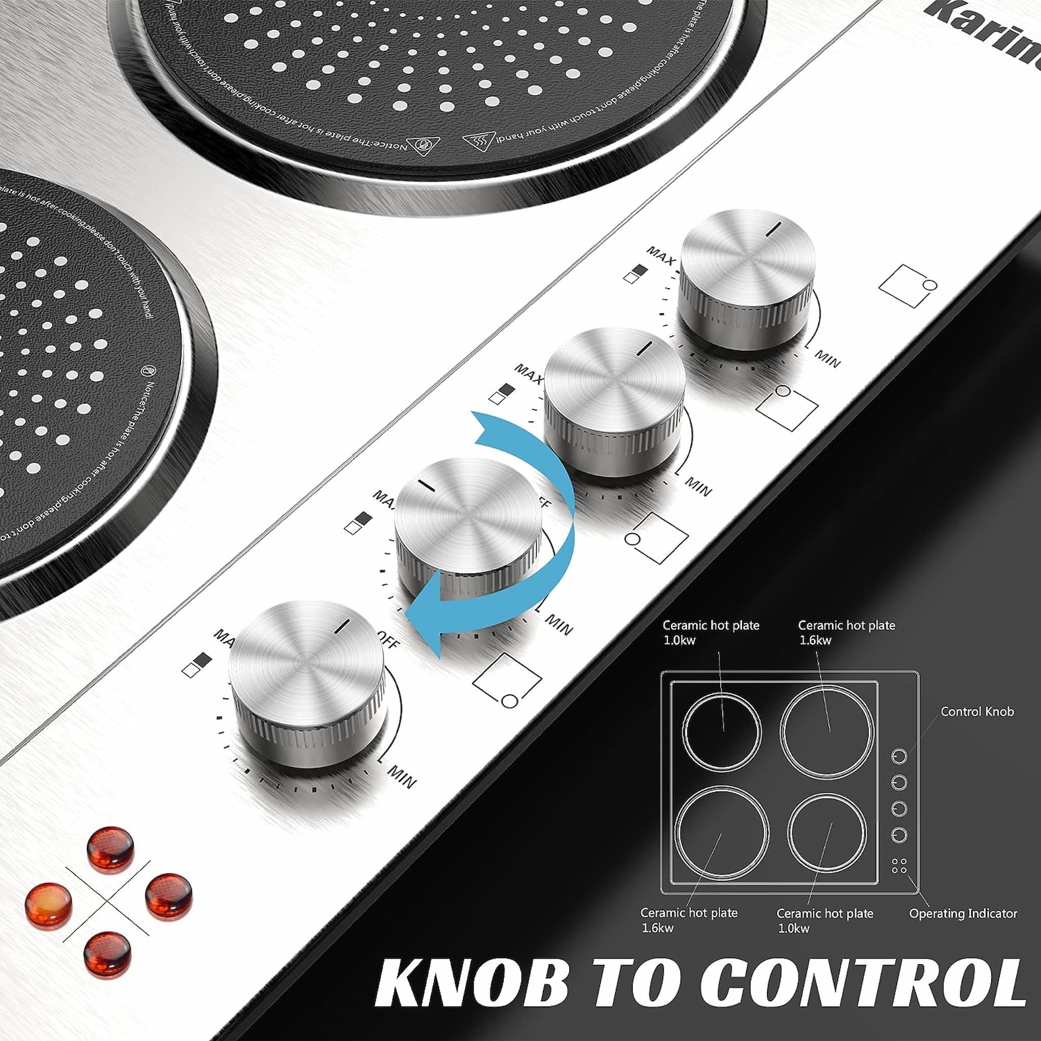 This 220V electric ceramic hob comes with four burners of different sizes and wattages, each with 16 power levels to choose from, and is suitable for any material and size of cookware. Not only that, all four burners of the electric cooktop can cook at the same time, which greatly improves your cooking efficiency!