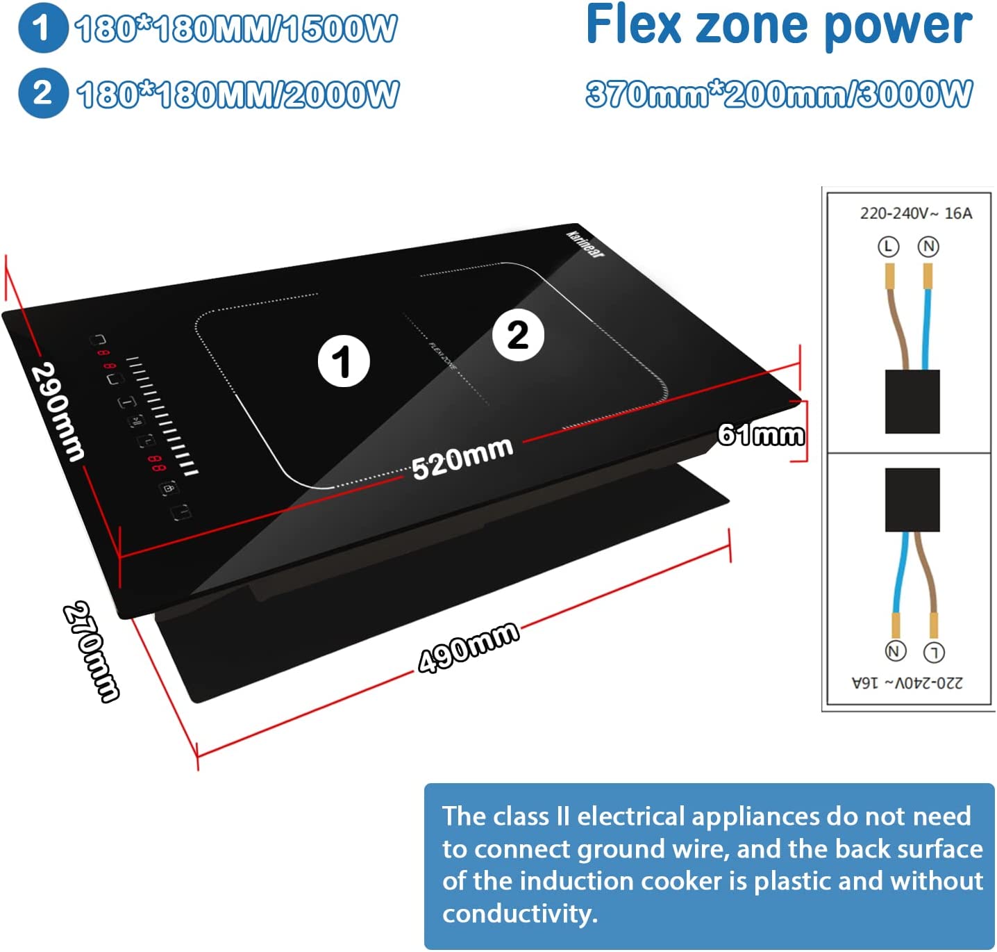 99 mins Timer & Auto switch off If you are afraid of forgetting to turn off the 12“ induction cooktop, you can set it to turn off at a fixed time, the time range is 0~99 minutes