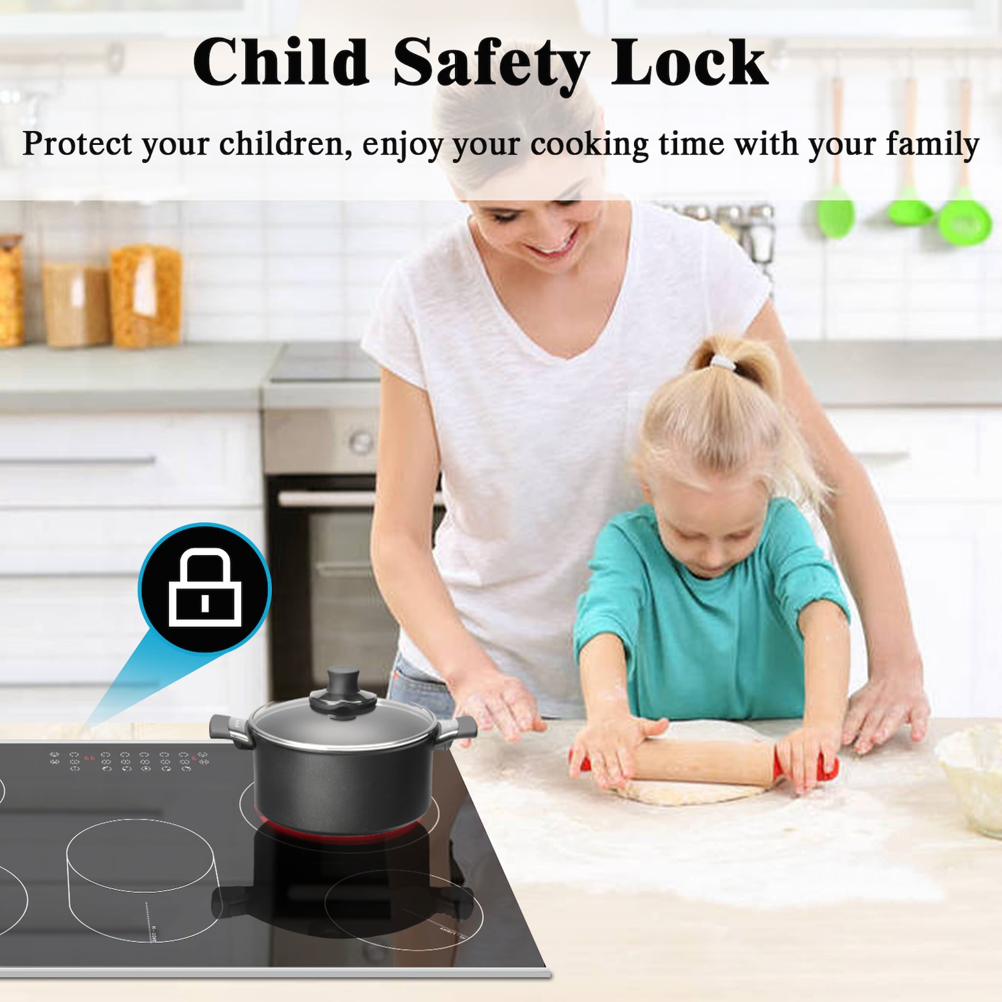 Karinear Glaskeramikkochfeld 5 Platten Einbau, 8400W