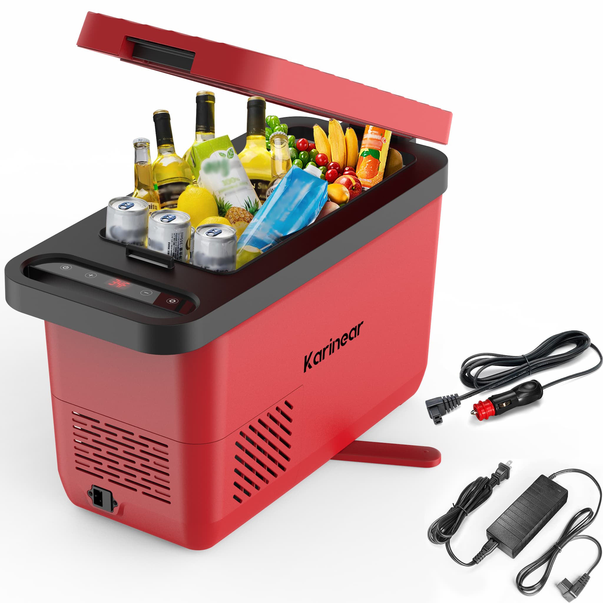 Karinear 12 Volt Car Refrigerators, 17 QT(16L) Portable Freezer, Fast Cooling (-0.4°F~50°F) Electric Cooler 12/24V DC and 100-240V AC for RV, Camping, Travel, Outdoor and Home Use(Red)