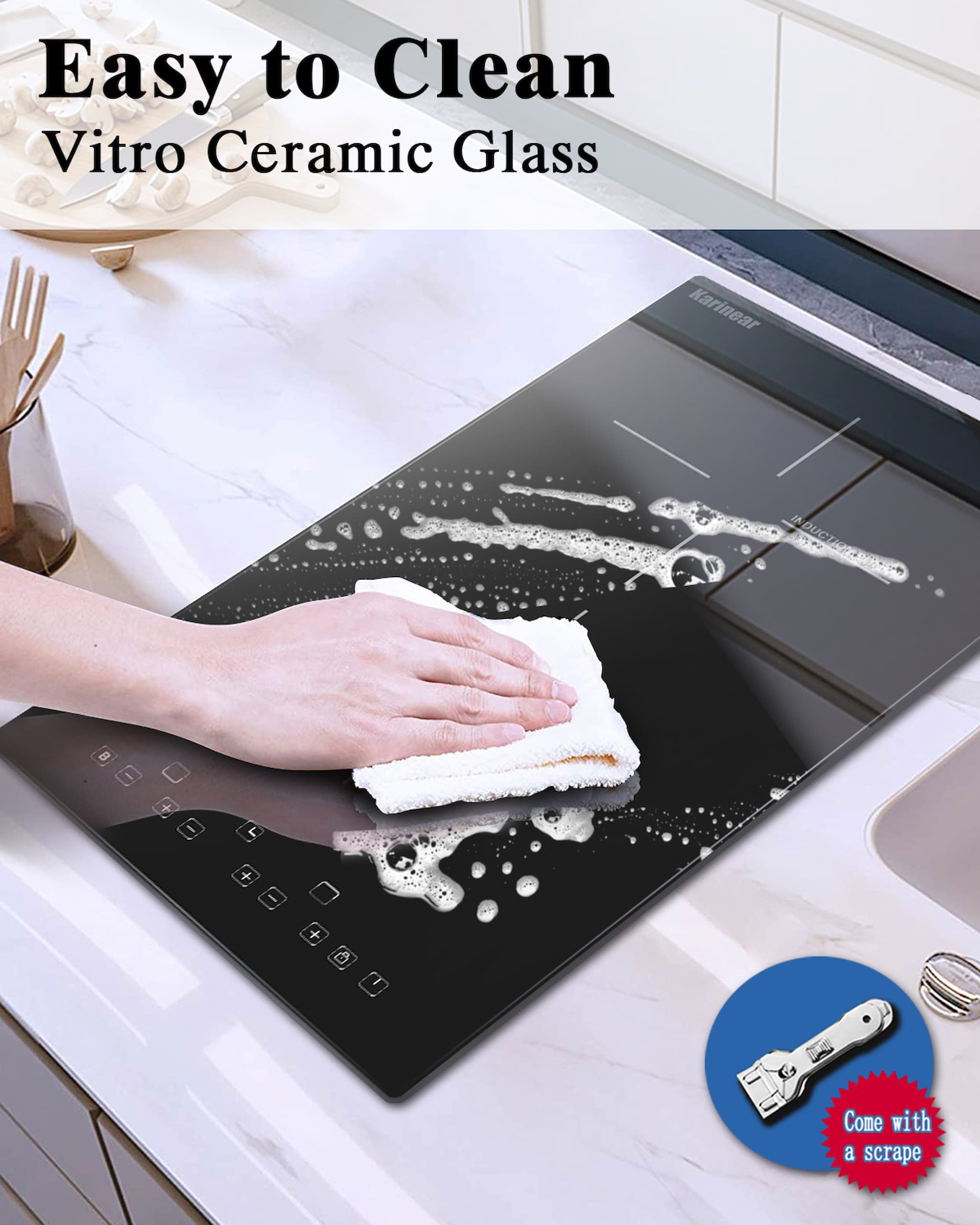 induction cooktops With high quality vitroceramic glass surface, the downdraft electric cooktop is heat-resistant and durable, easy to clean