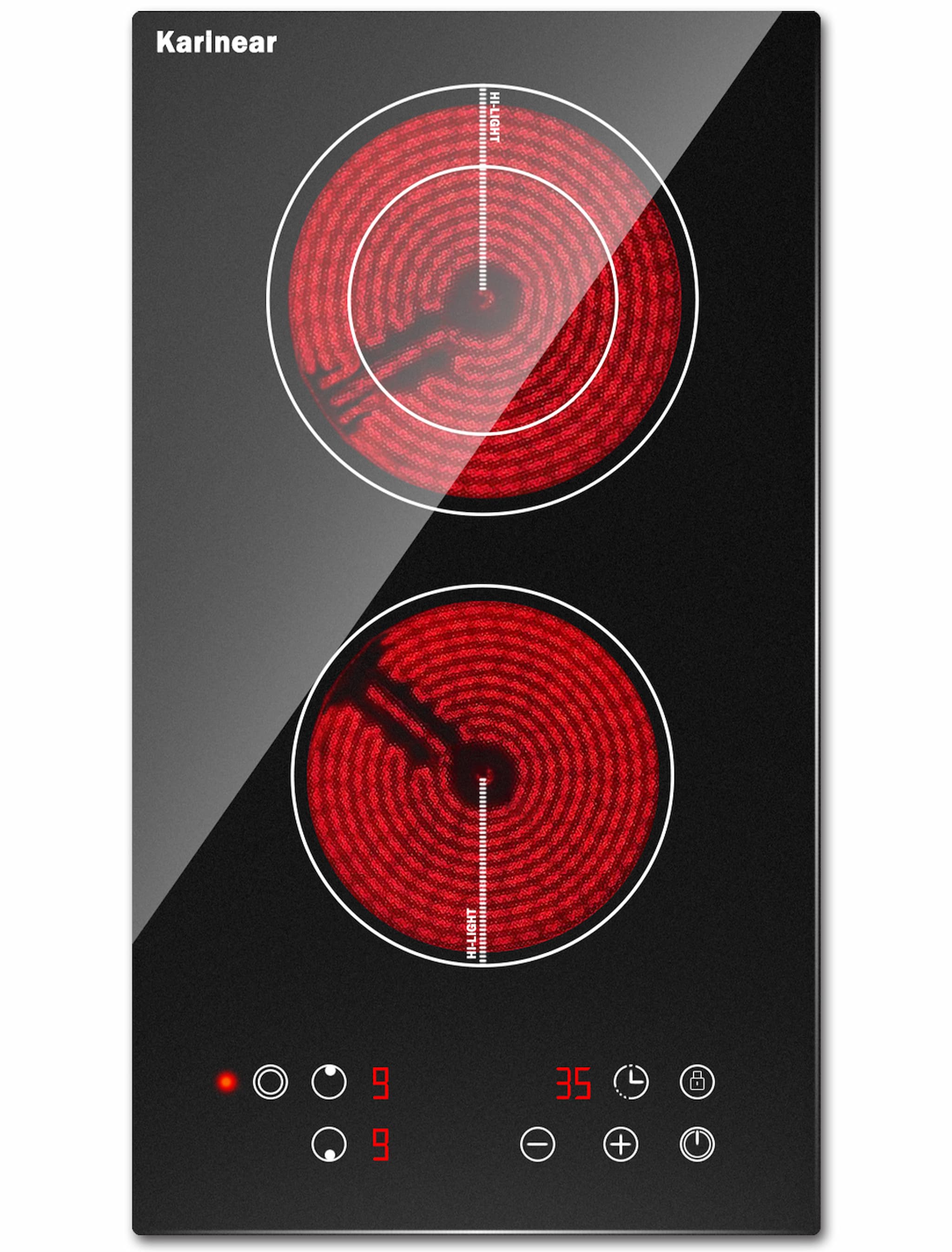 Karinear 2 Burners Electric Cooktop, 120v Plug in Ceramic Cooktop