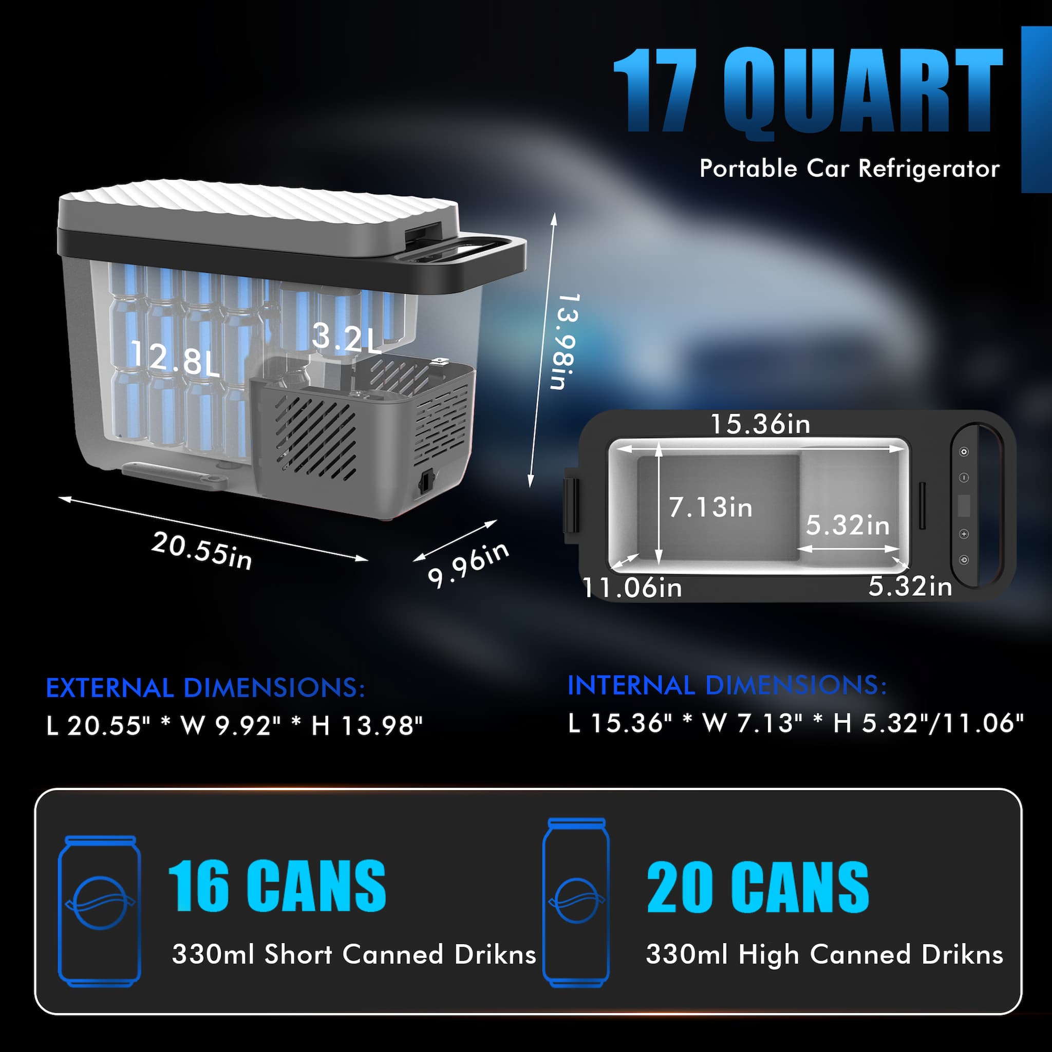 With car refrigerator large capacity, the room is big enough to keep food fresh and drinks cold on the journey.
