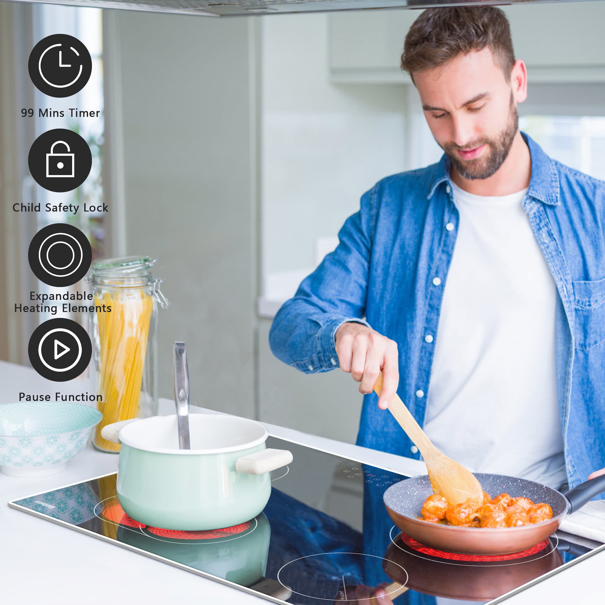 Karinear 30 Inch 4 Burner Drop-in Electric Cooktop 6600W
