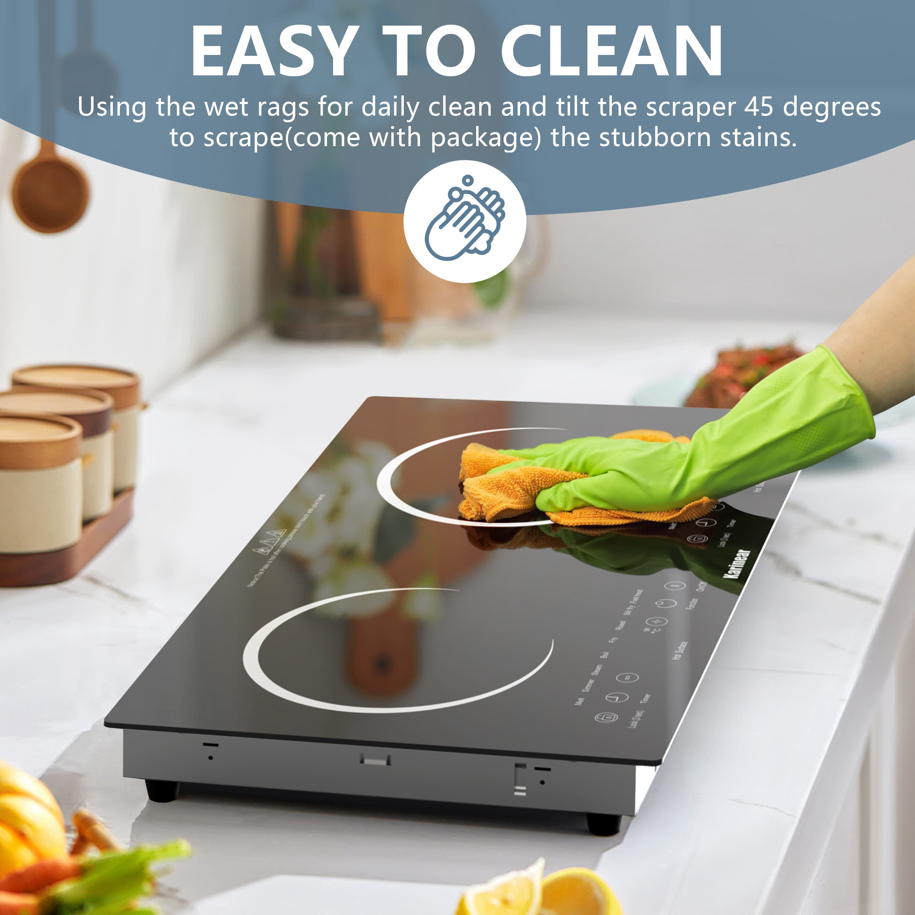 The surface of the glass electric stove is made of high-quality glass, scratch-resistant and heat-resistant. The beautiful black smooth glass is easy to clean and requires only a wipe with a damp cloth.