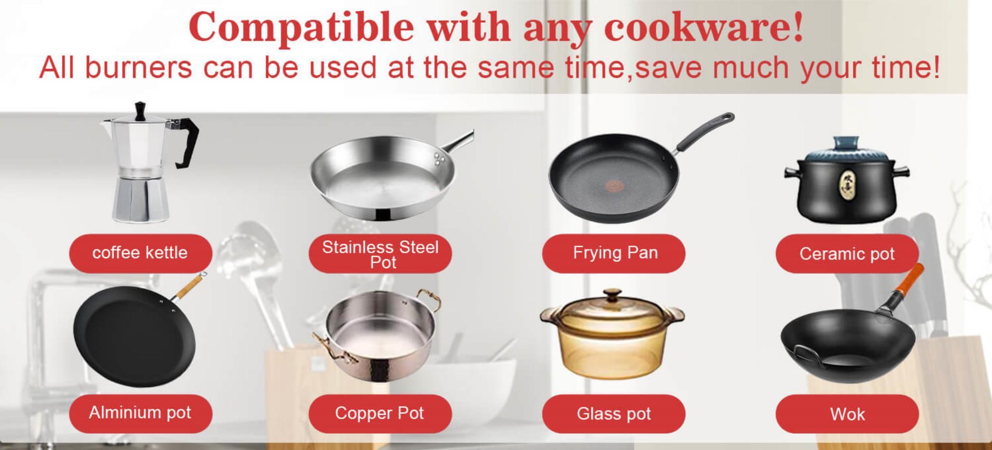 You can prepare different dishes at the same time. Very suitable for family life and you can use the kitchen efficiently. You can easily adjust the power and the pans work very well, the heat is well conducted and well distributed. The black crystal glass electric hotplate is very easy to clean and maintain, with a beautiful appearance and comprehensive functions.