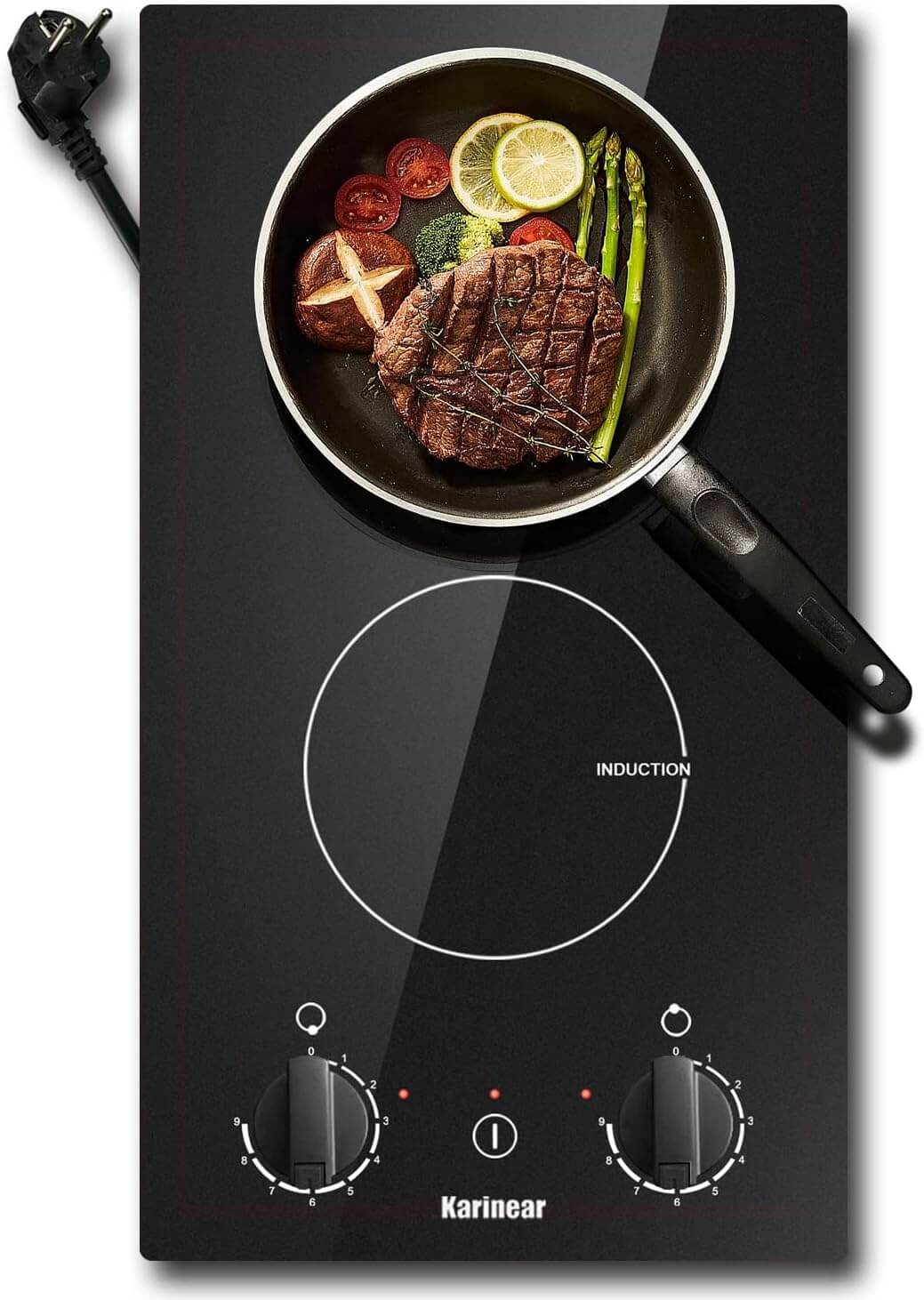 Karinear Plug in Induction Hob, 4 Zones Electric Hob 60cm, with Touch Control & Child Safety Lock, Black Crystal Glass