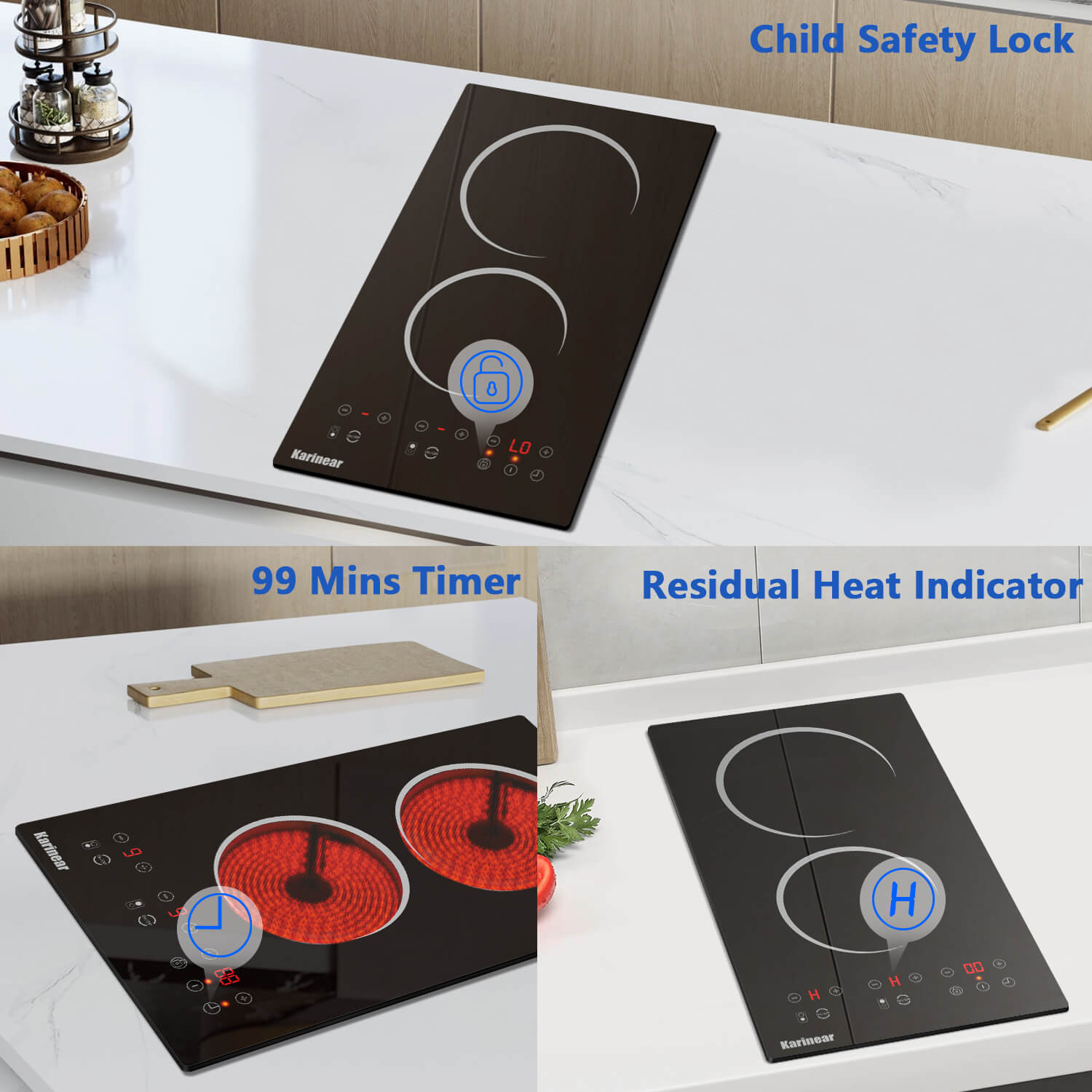 Karinear 12 Inch Plug in 2 Burner Electric Cooktop With Countertop and Built-in