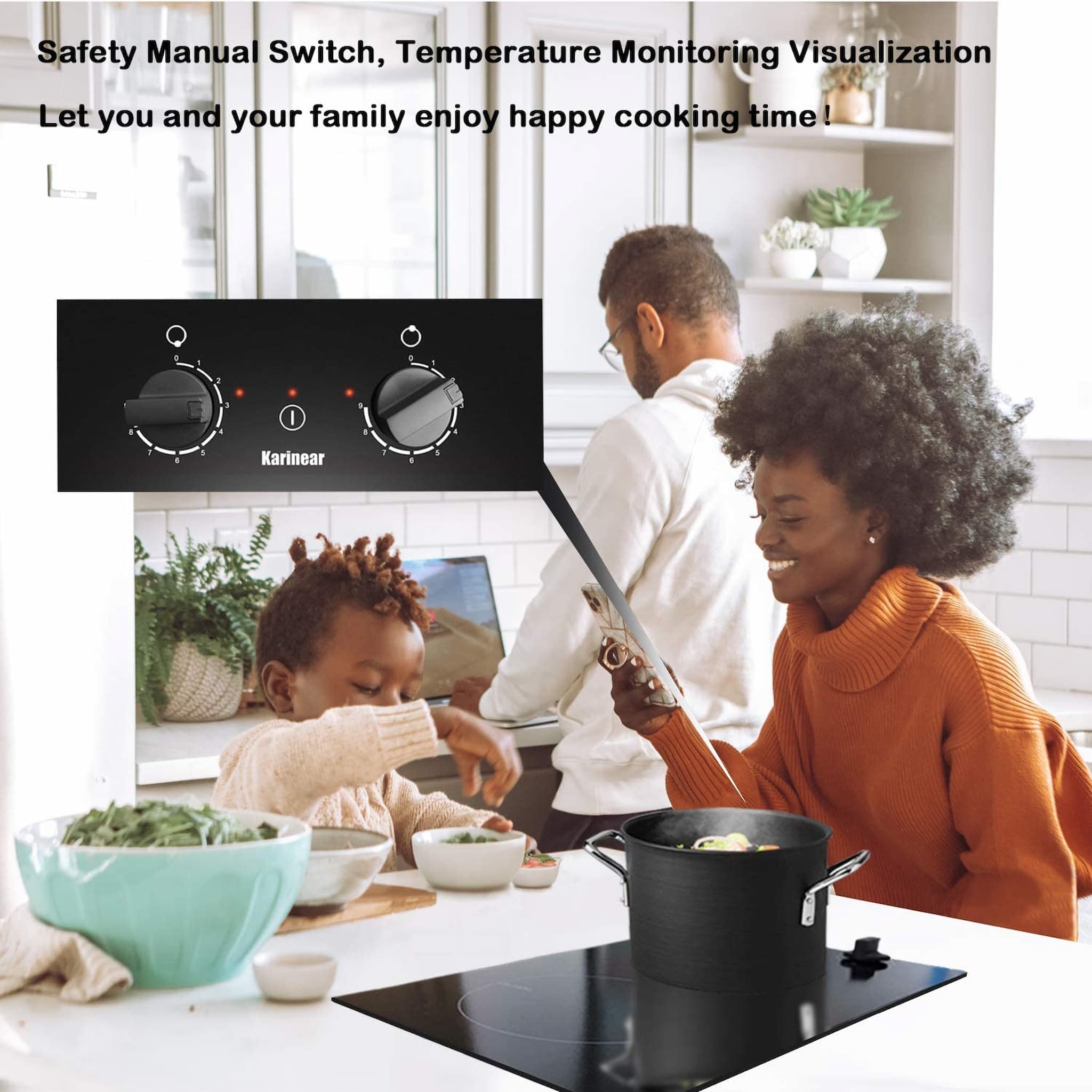 Karinear Induction Hob, 30CM 2 Zones Electric Hob with Plug, Auto Shut off, Residual Heat Indicator