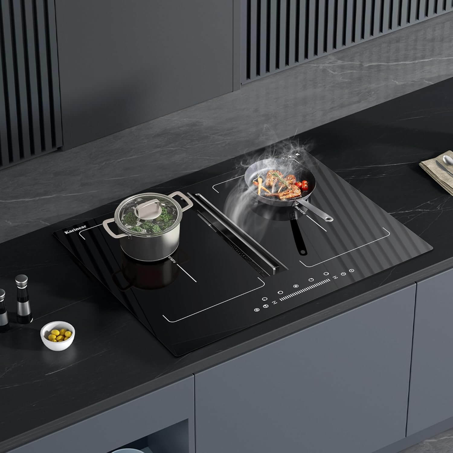 Karinear Induction Hob With Extractor Hood With Built In Flex Zones