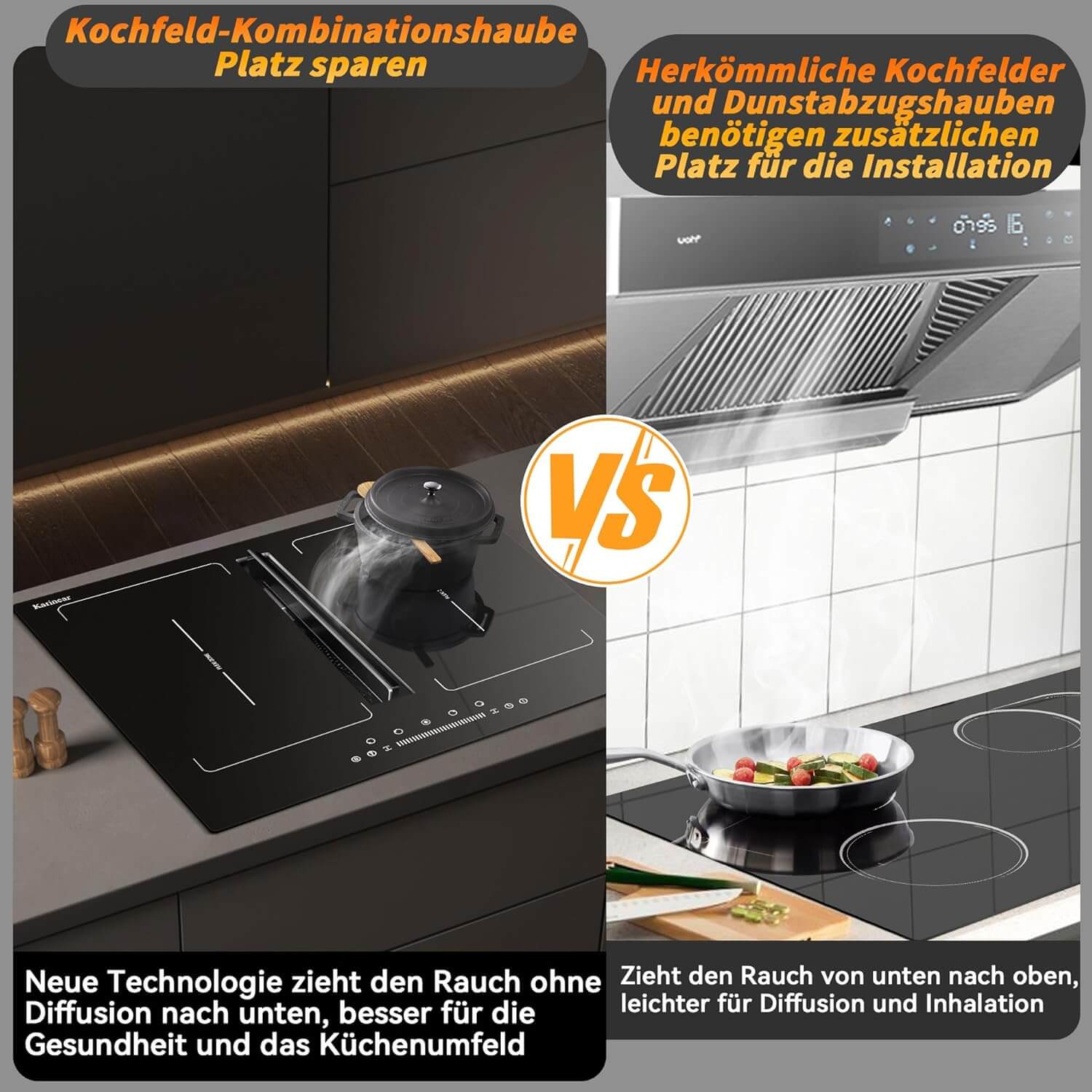 Karinear Induction Hob With Extractor Hood With Built In Flex Zones