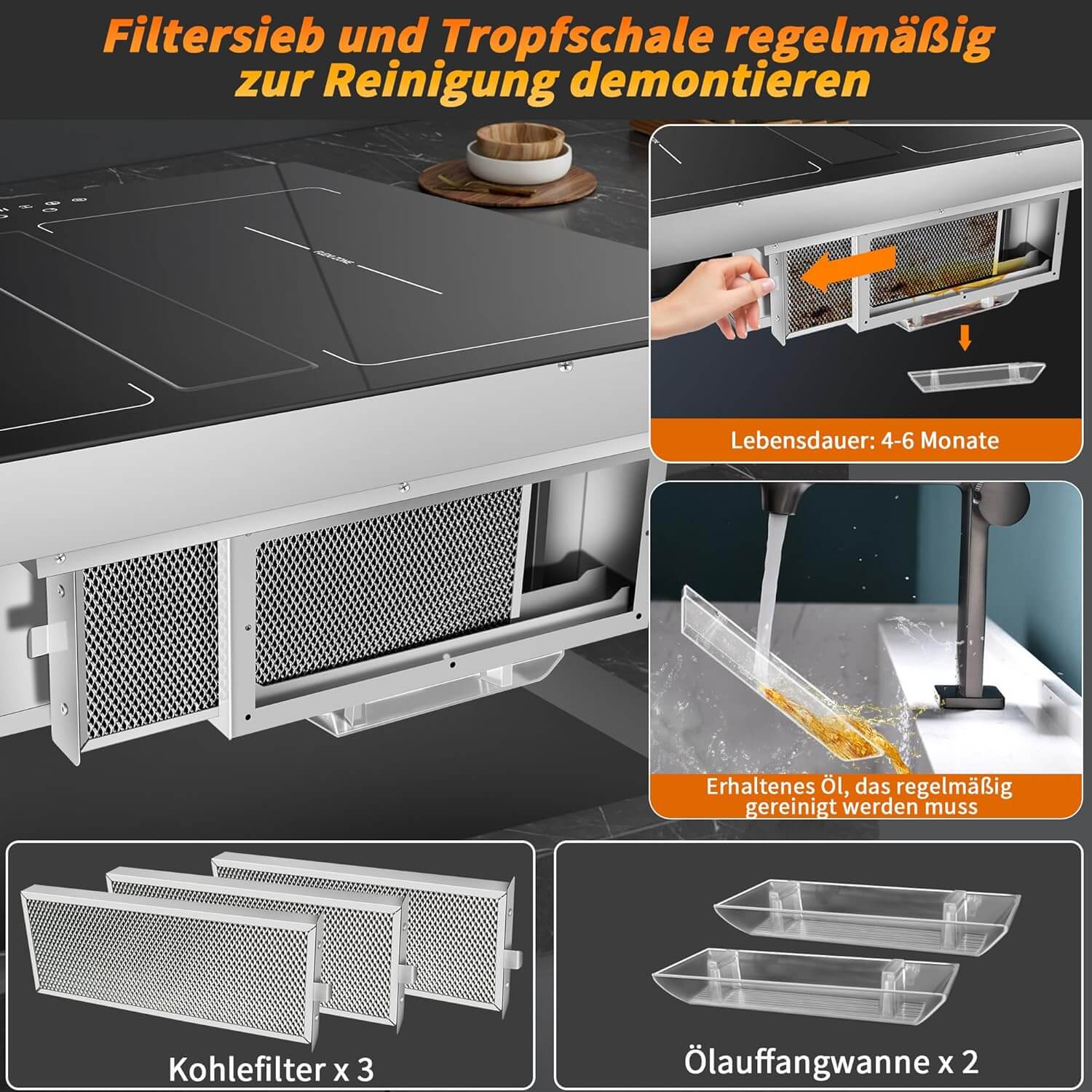 Karinear Induction Hob With Extractor Hood With Built In Flex Zones