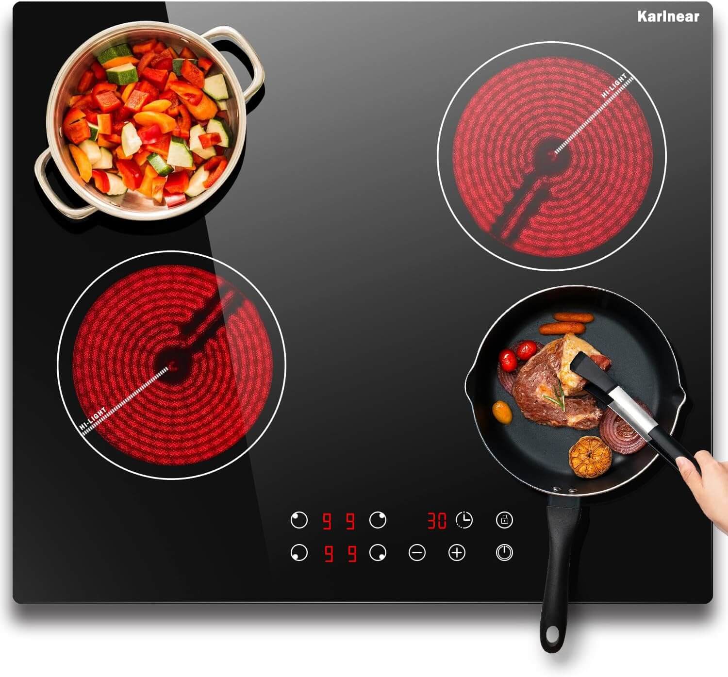 Karinear 24 Inch 4 Burner Built-in Electric Glass Ceramic Cooktop