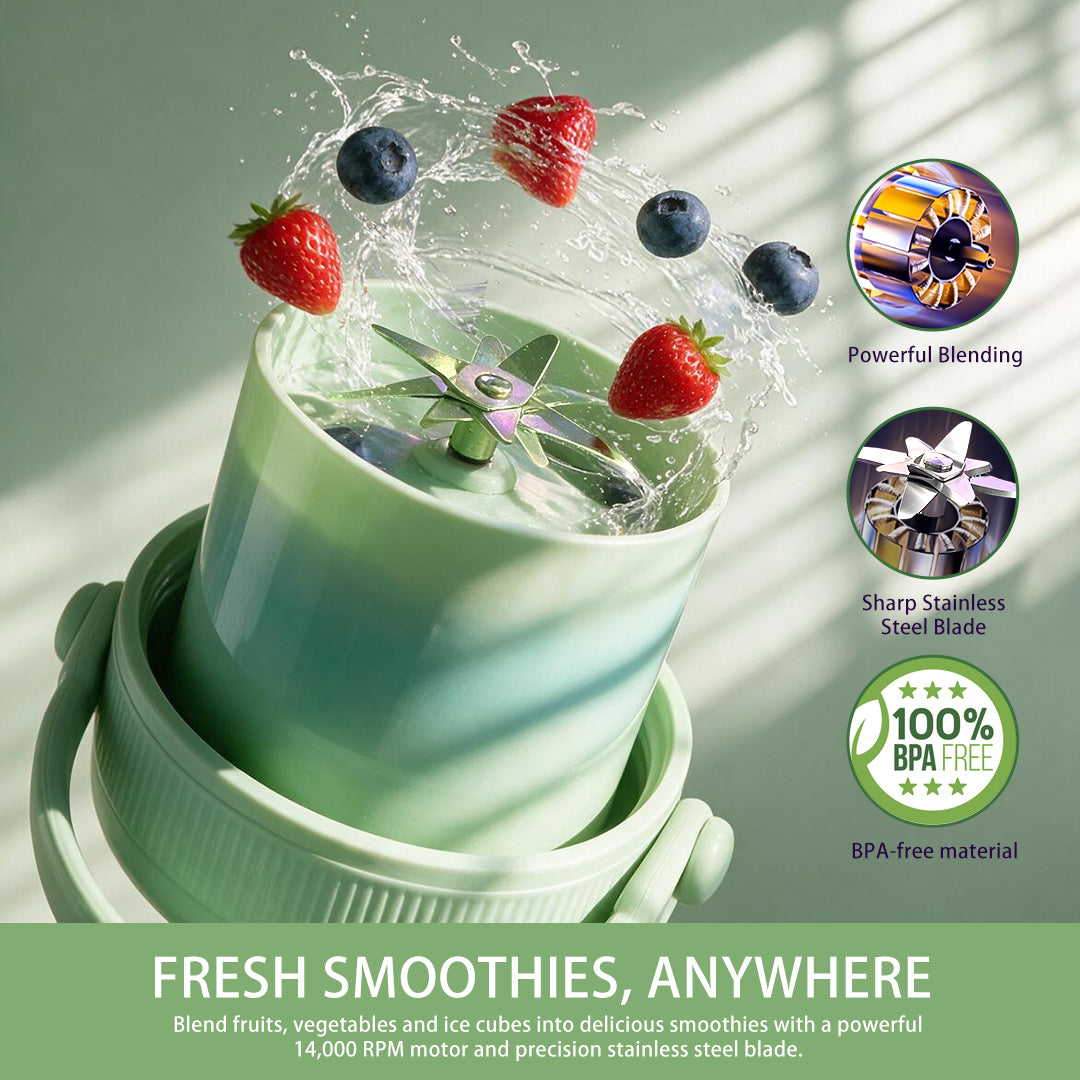 Karinear Portable Blender 24oz with 2-in-1 Straw & Chug Lid (Green)