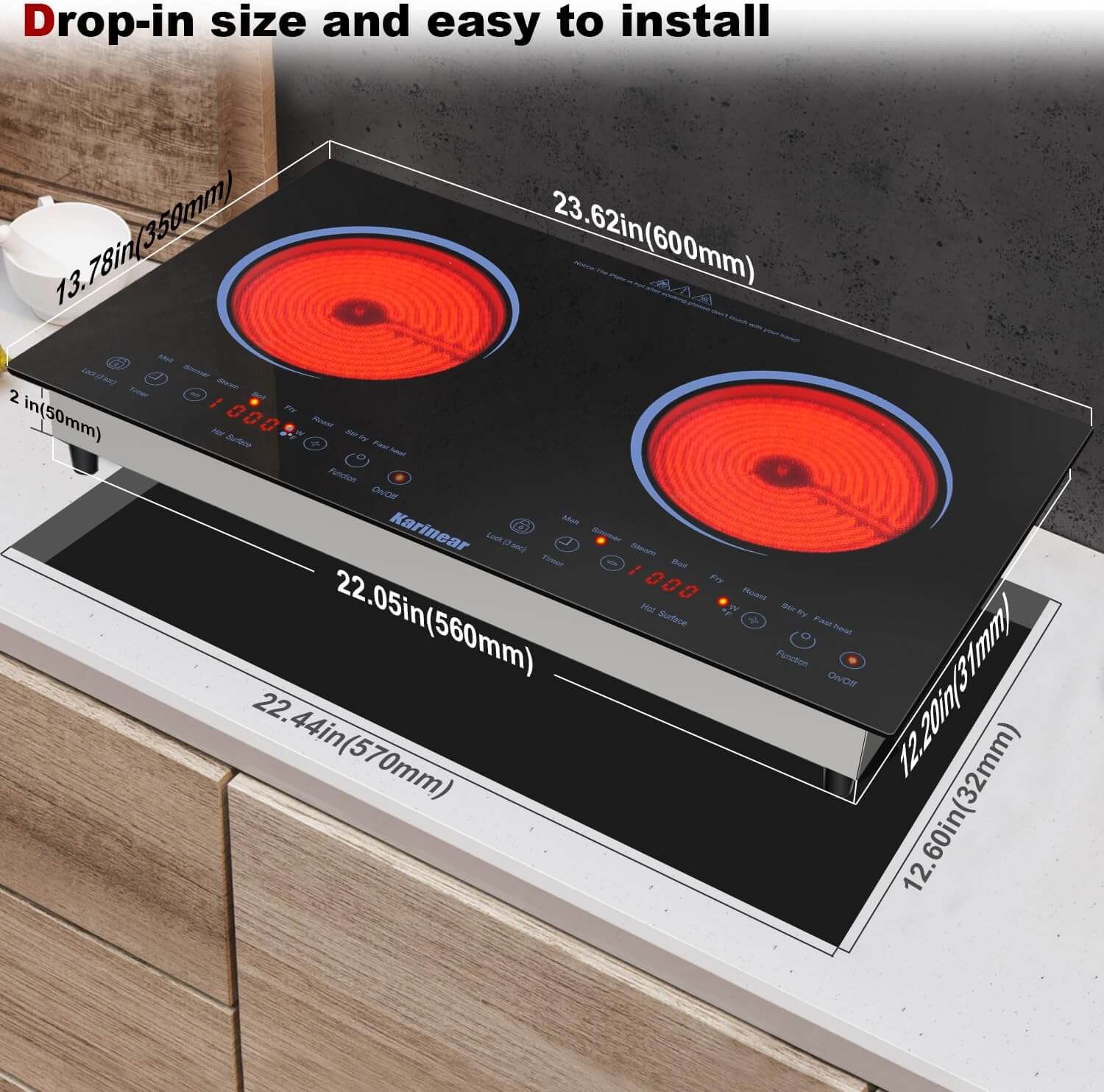 Karinear 24 Inch 2 Burner Portable Electric Cooktop - Blue