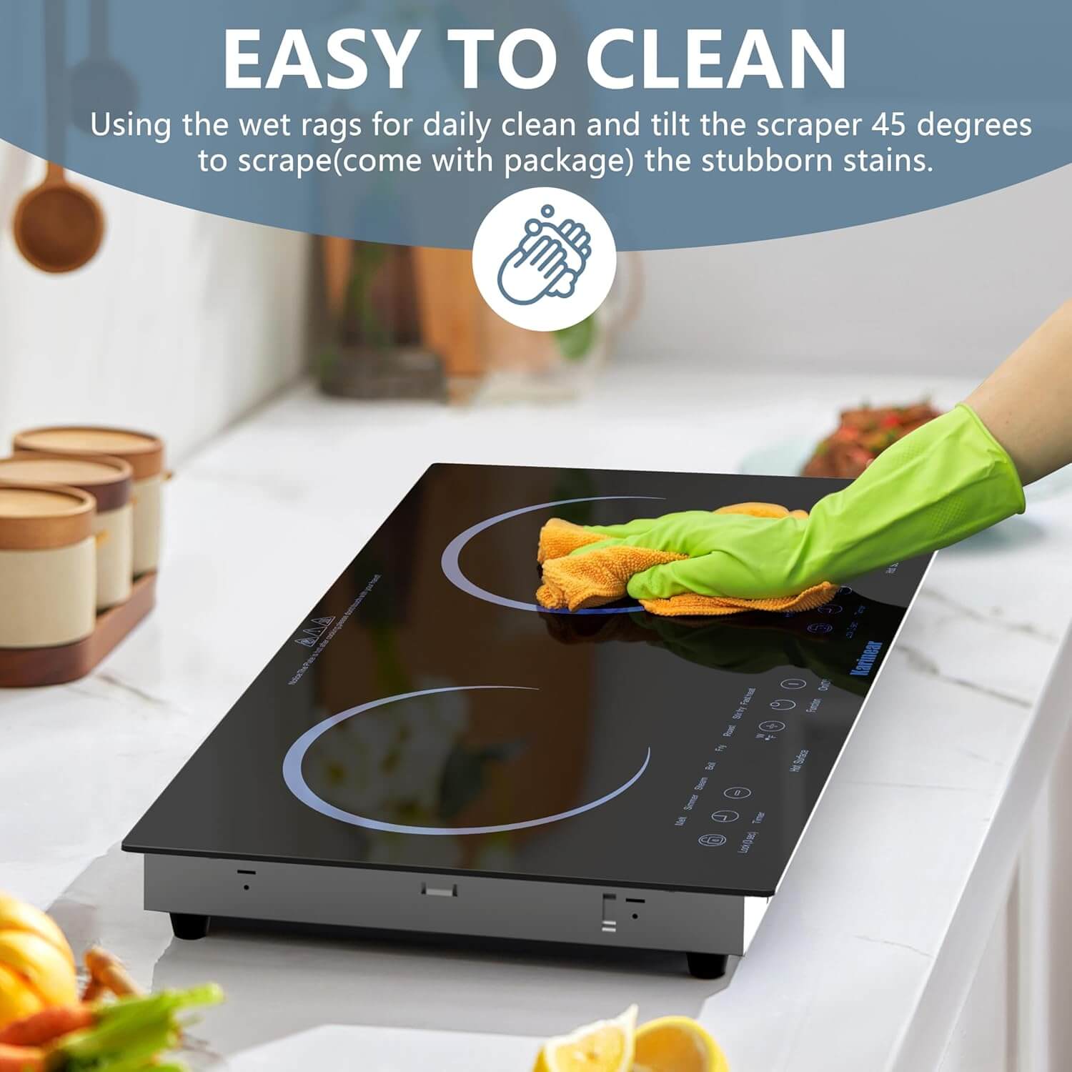 Karinear 24 Inch 2 Burner Portable Electric Cooktop - Blue