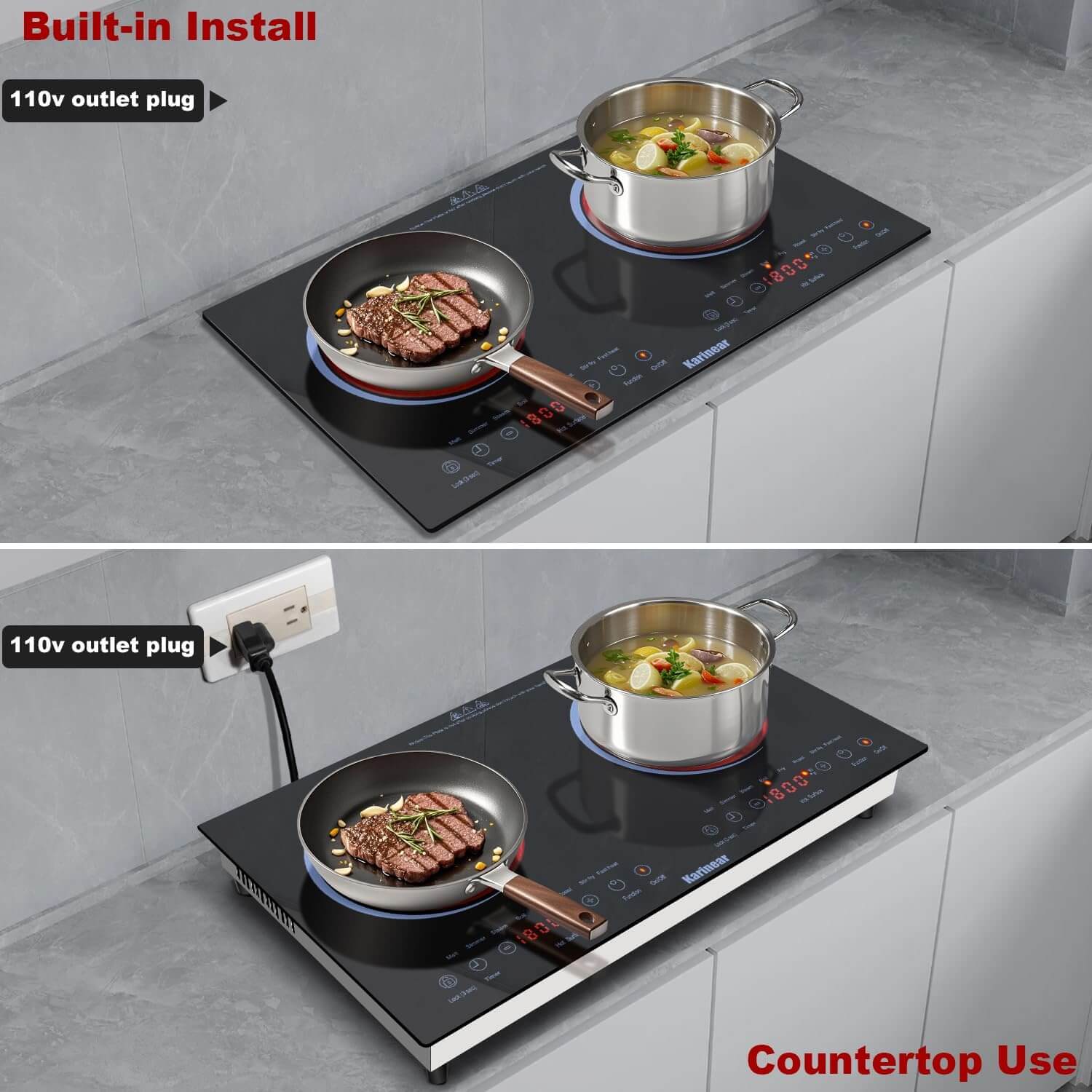 Karinear 24 Inch 2 Burner Portable Electric Cooktop - Blue