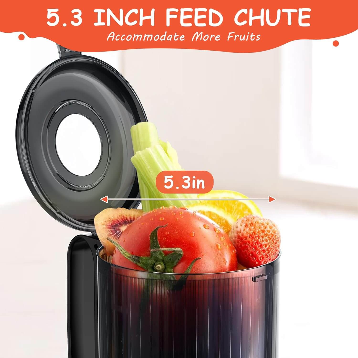 Karinear Cold Press Juicer 5.3" Wide Feed Chute Juice Extractor Machine for Whole Vegetables & Fruits