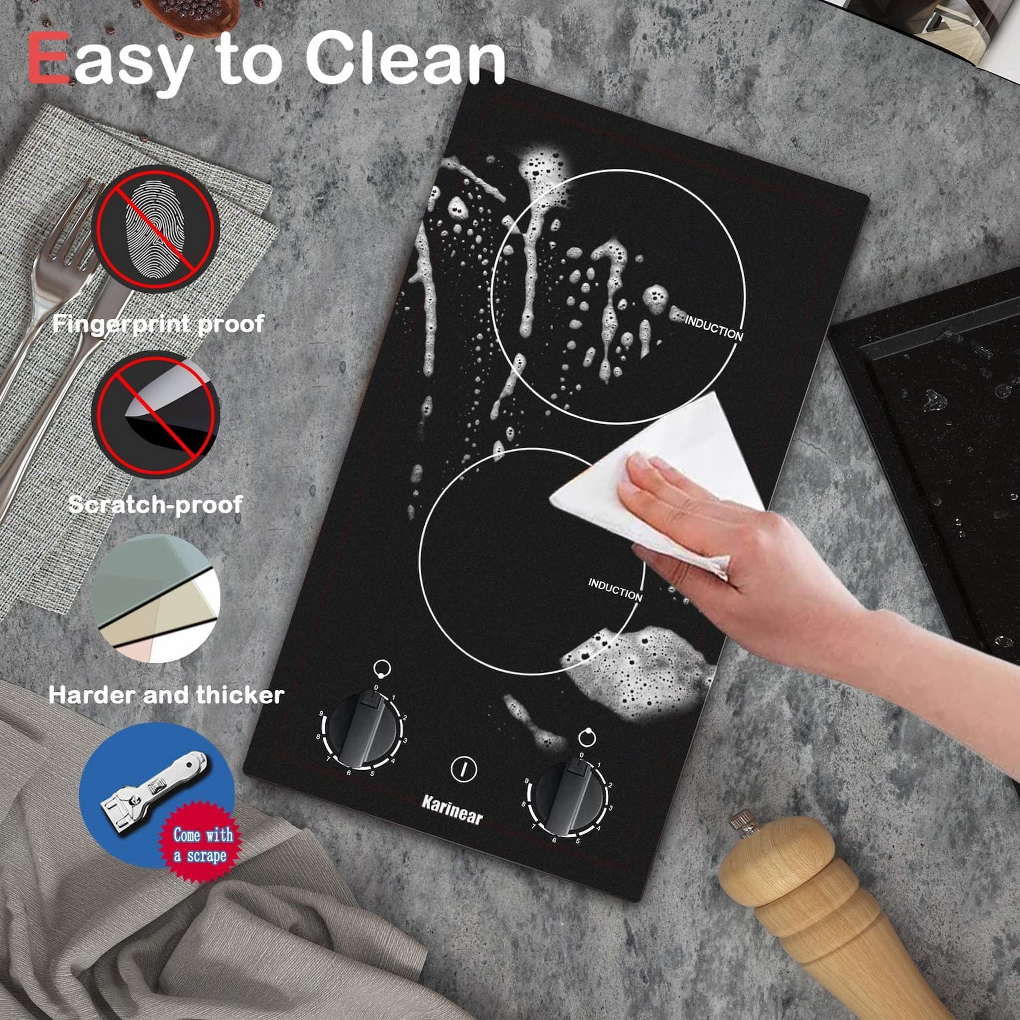With an 83 percentage energy efficiency rating, induction cooker is more efficient than traditional gas yet provides quick heat-up and faster cooking times.