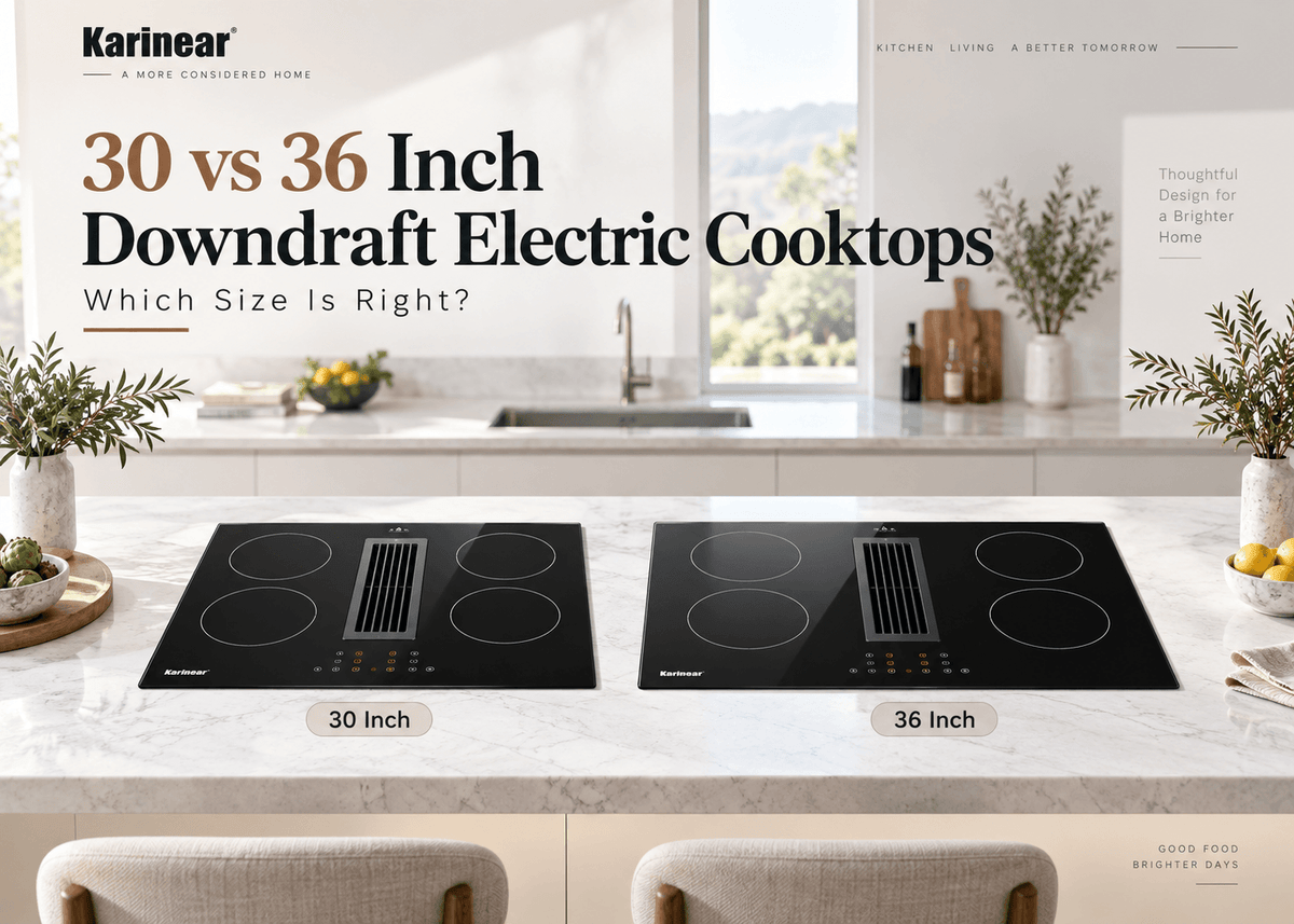 30 inch and 36 inch downdraft electric cooktops compared