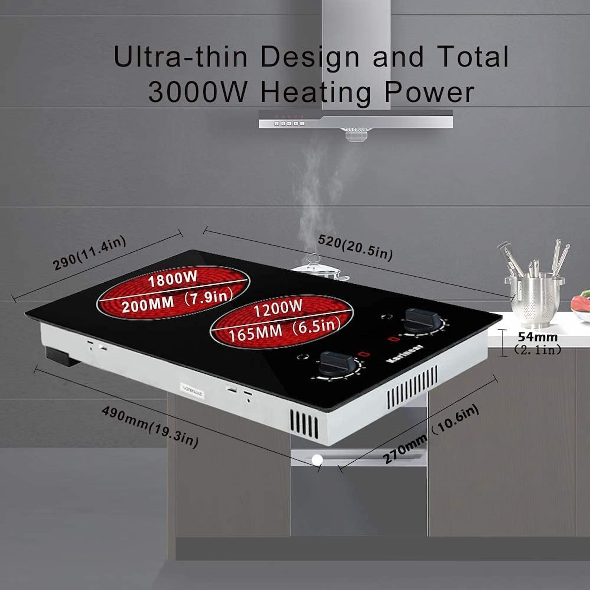 Our electric cooktop 2 burner have 9 power levels to meet your different choice which is convenient for you to choose the right power to cook a variety of different foods, perfect for braise, fry, simmer, steaming, boil, stir-frying, roast. The heating effect of the electric ceramic cooktop is the same as that of the gas stove, and the food made is as delicious as the gas stove.