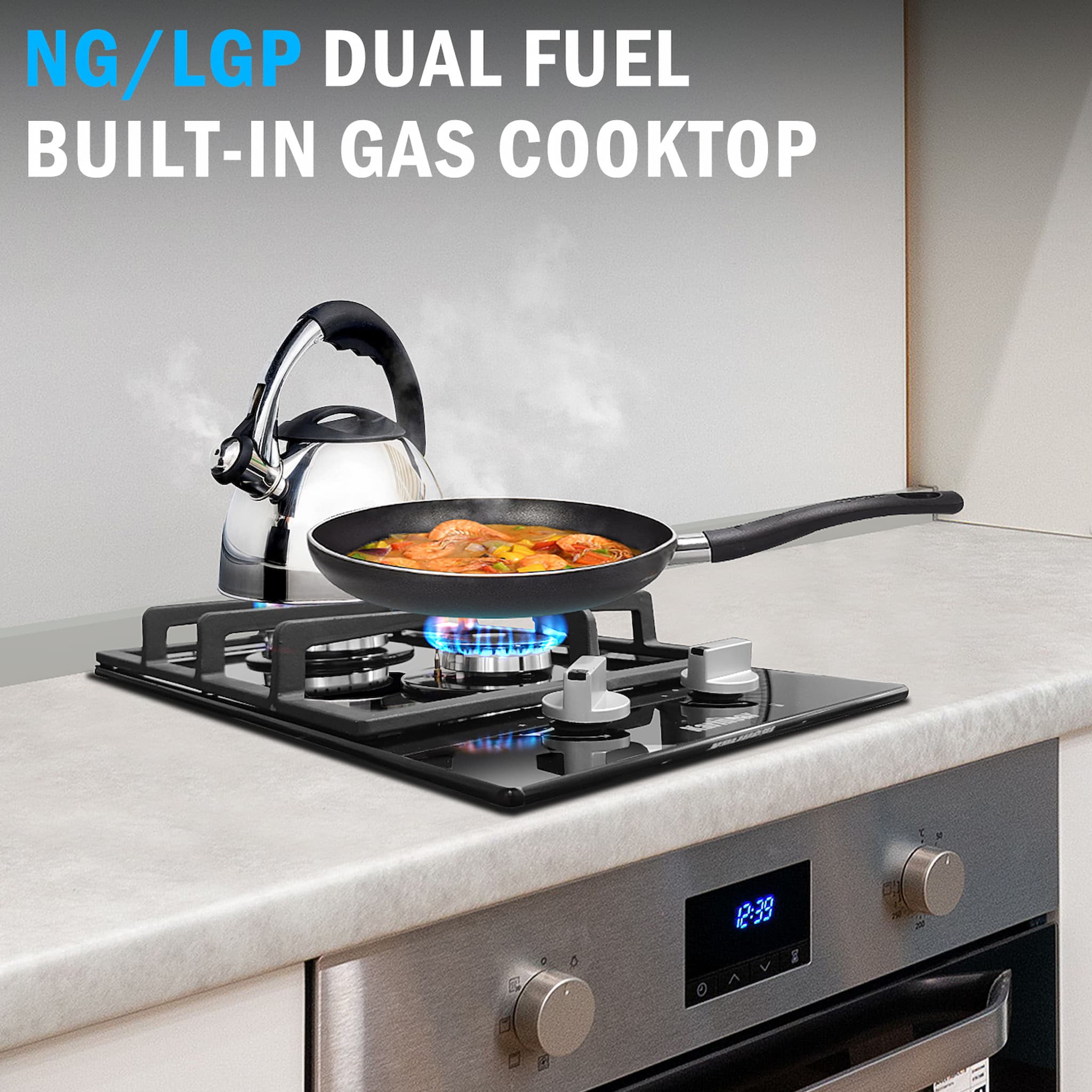 Built-in Gas Hob Suitable for Dual Fuel LPG/NG, Thermocouple Protection, Easy Clean, indoor Gas stove for Apartment,110V