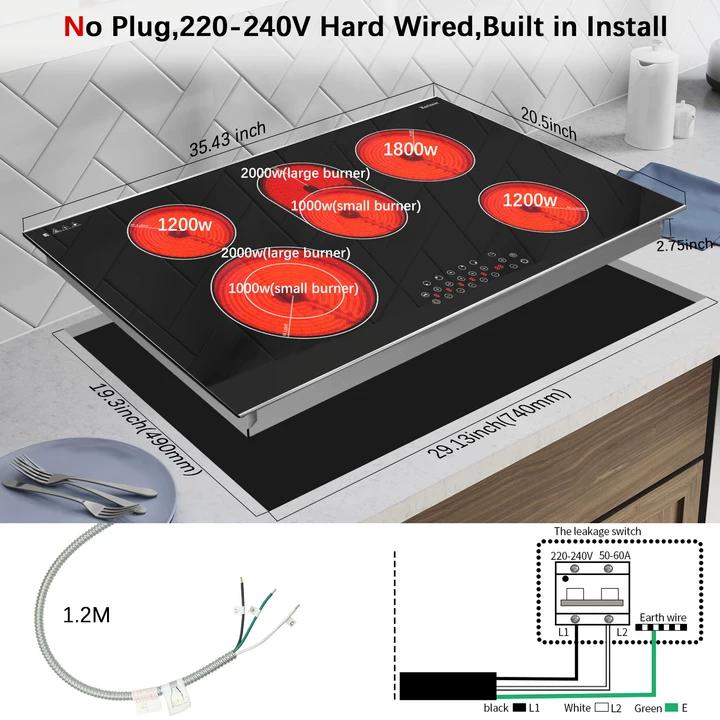 36 Inch 5 Burner Built in Electric Cooktop | Karinear