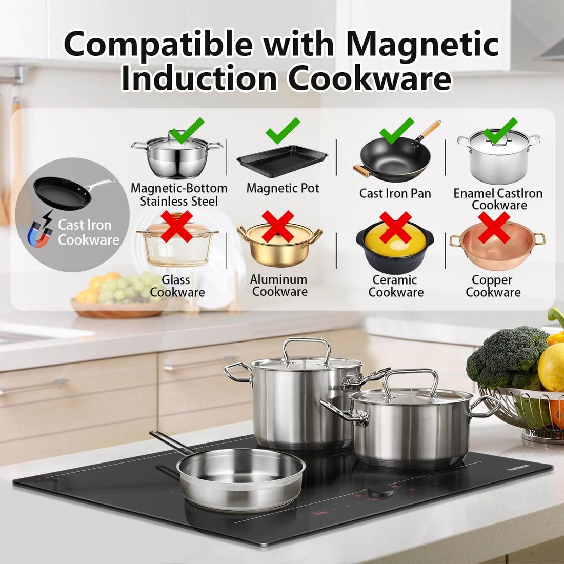 Karinear 24 Inch 4 Burner Magnetic Knob Control Induction Cooktop