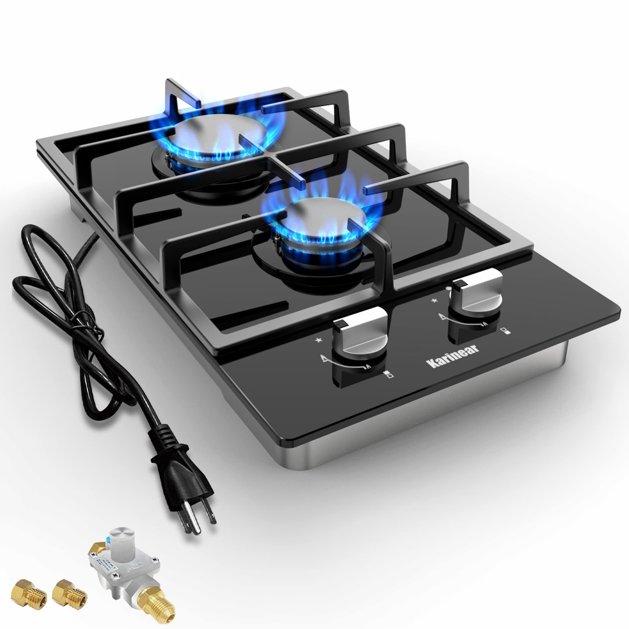 Karinear Tempered Glass Gas Cooktop, 12 In Gas Stove Top Gas Cooktop 2 Burners