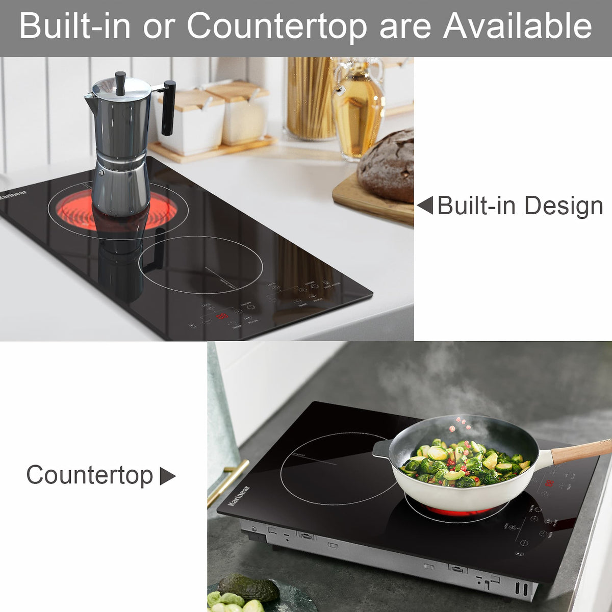 Karinear 12 Inch 2 Burner Plug in Electric Ceramic Cooktop