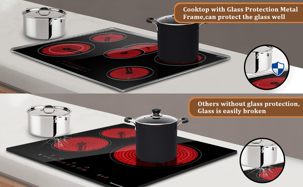  Jessier Electric Cooktop 30 Inch - 5 Burners Countertop &  Built-in Ceramic Cooktop, Electric Stove Top with Glass Protection Metal  Frame, 9 Heating Level, 8400W, 220-240V for Hard Wire(No Plug) : Appliances