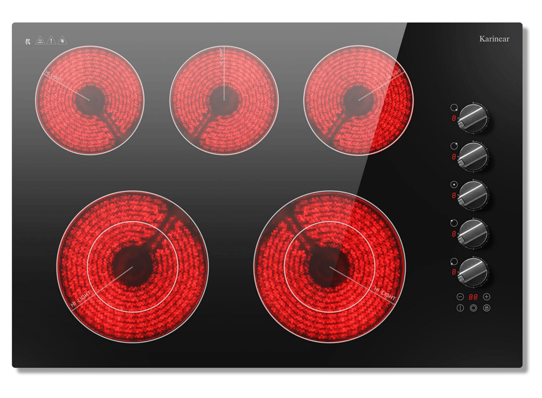 Karinear 30 inch 5 Burner Electric Cooktop 8600W With Knob & Touch Con